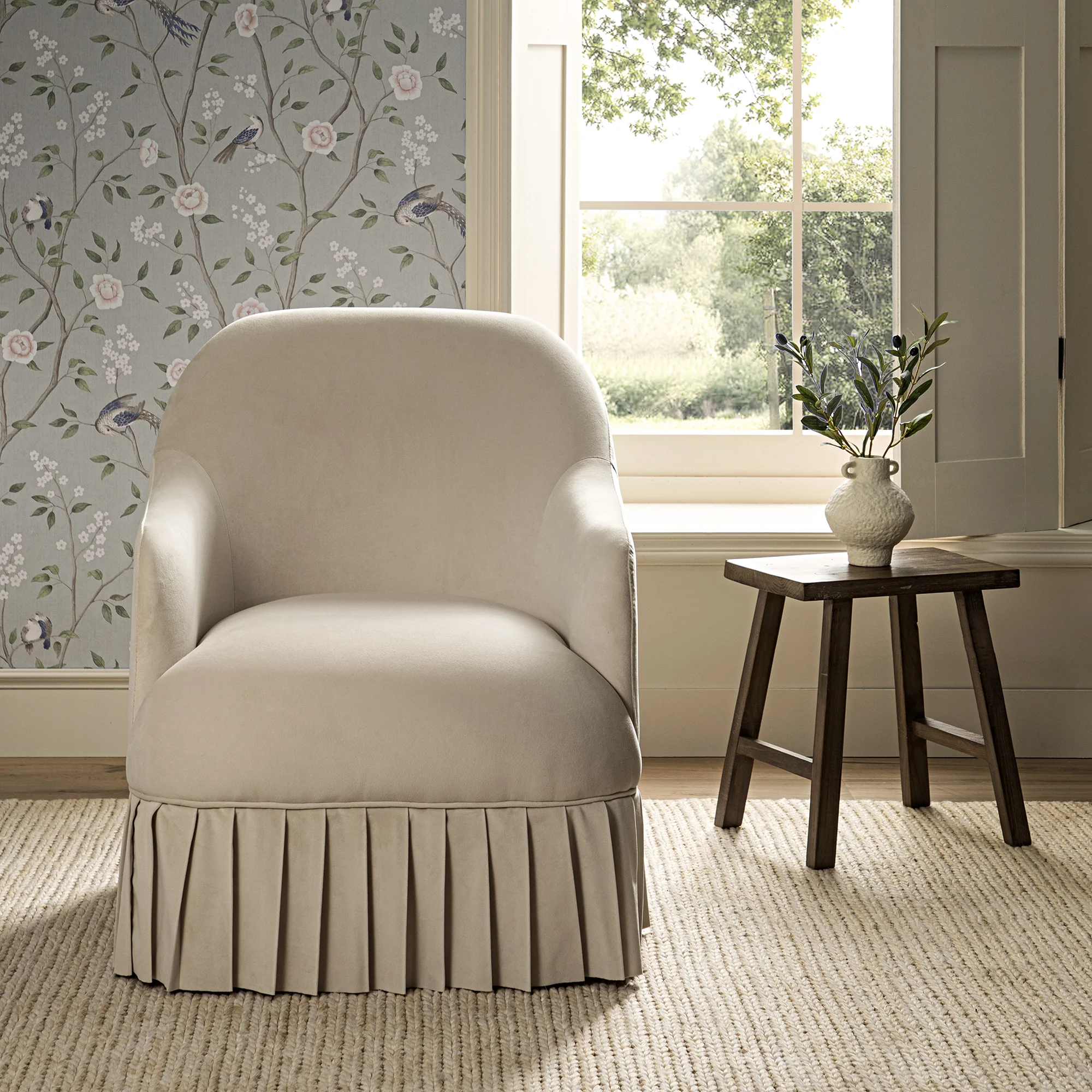 Calliope Skirted Armchair, Beige Velvet - Image 2