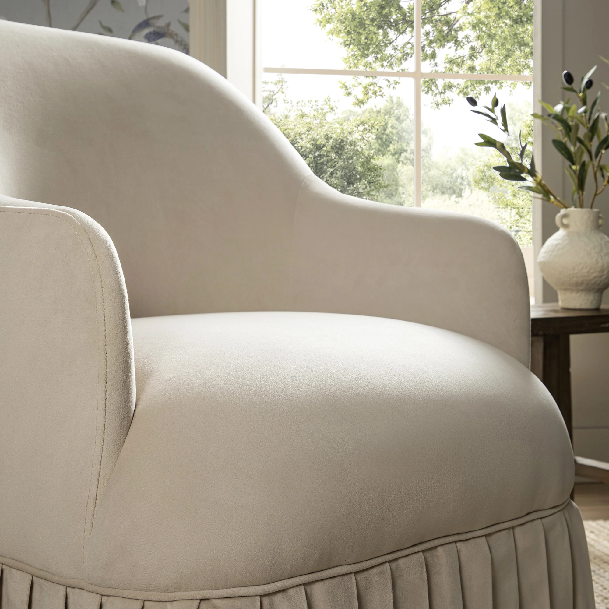 Calliope Skirted Armchair, Beige Velvet - Image 3