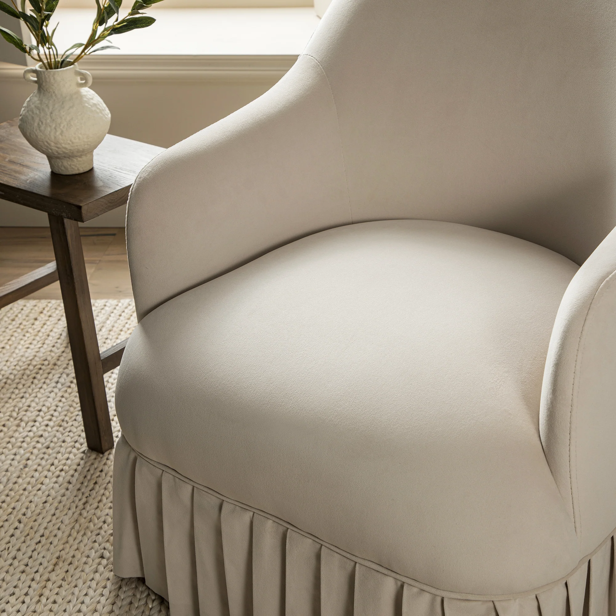 Calliope Skirted Armchair, Beige Velvet - Image 4