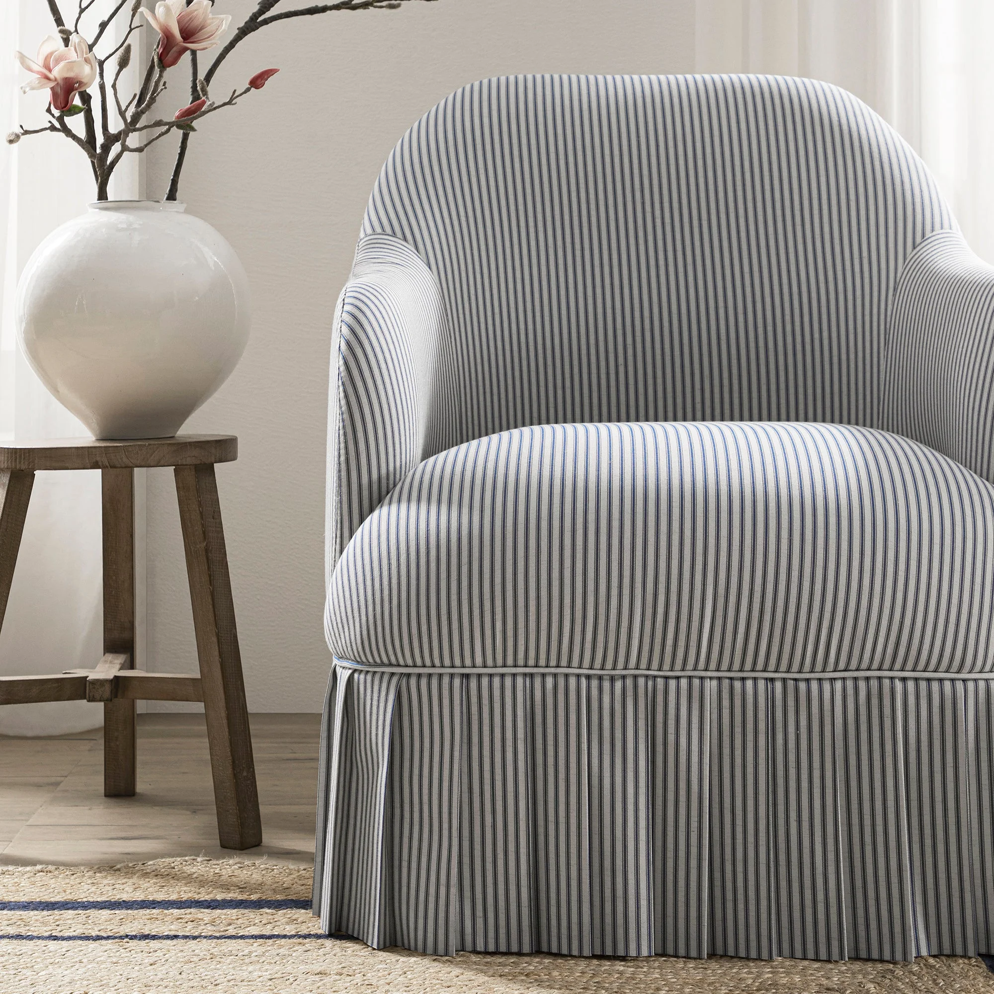Calliope Skirted Armchair, Blue Striped - Image 4
