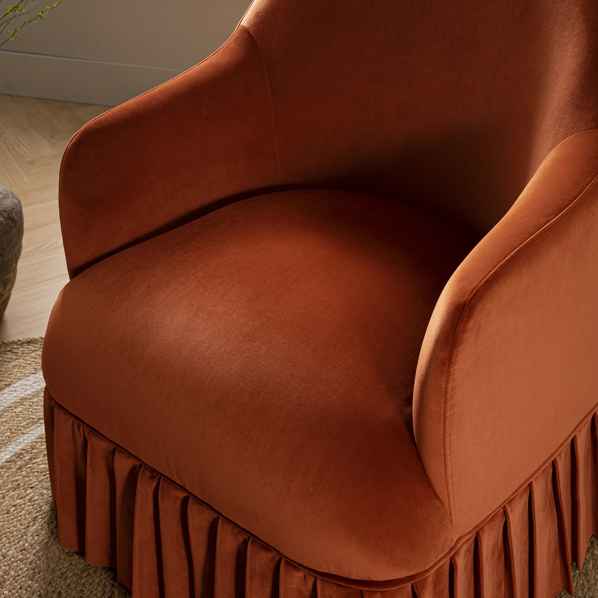 Calliope Skirted Armchair, Rust Velvet - Image 3
