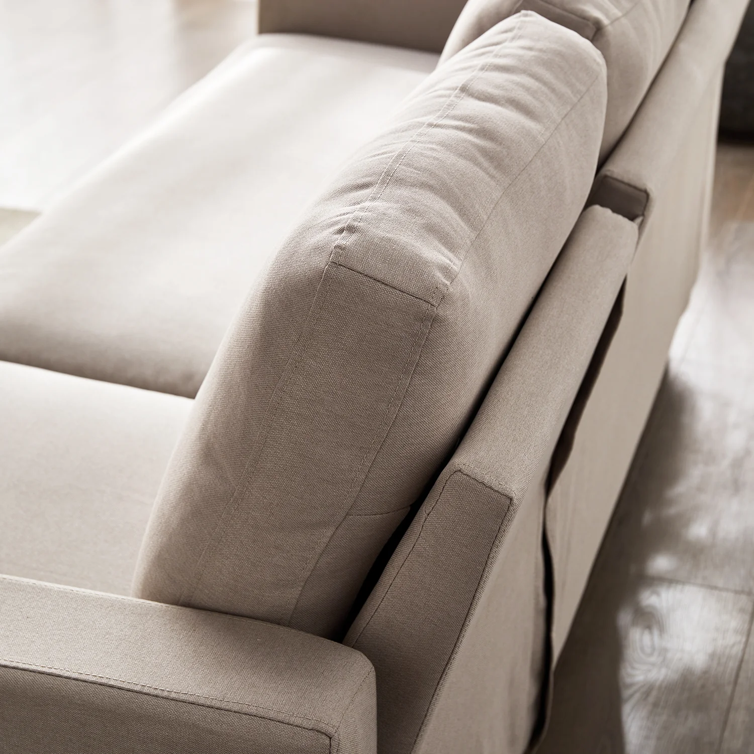 Campbell 3 Seater Sofa with Reversible Chaise in Beige Woven Fabric - Image 8