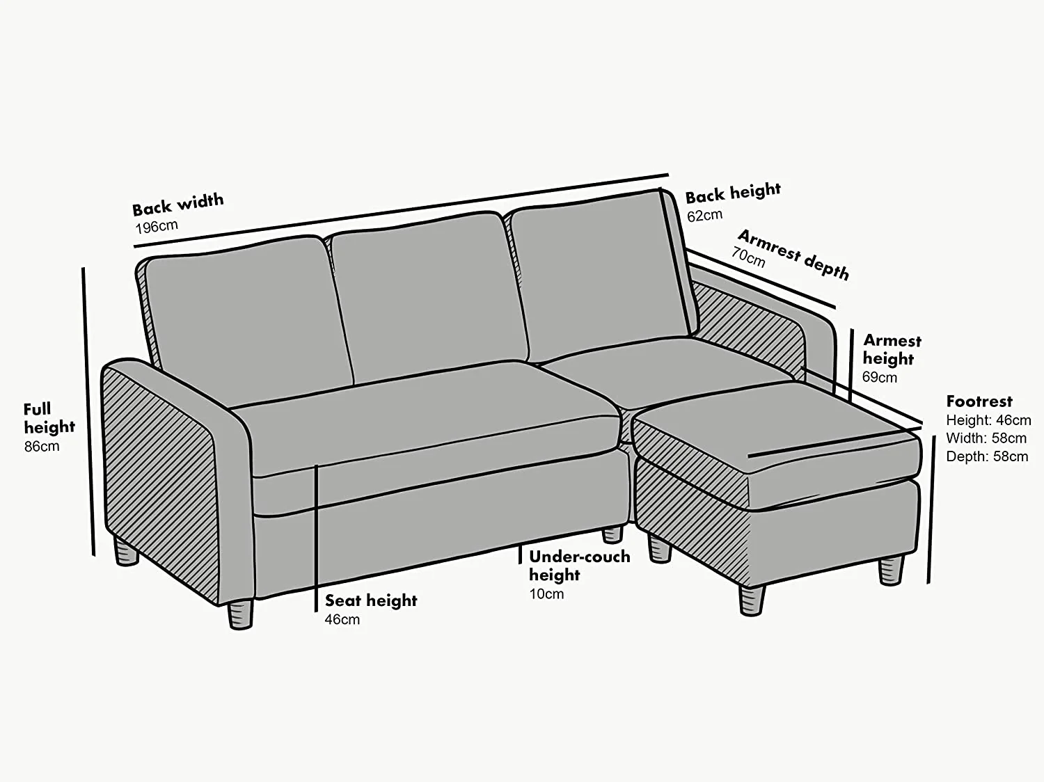 Campbell 3 Seater Sofa with Reversible Chaise in Dark Grey - Image 5