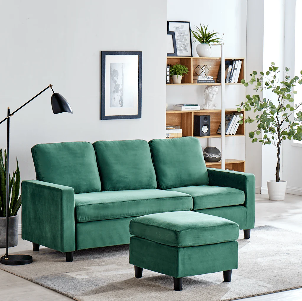 Campbell 3 Seater Sofa with Reversible Chaise in Green Velvet - Image 3