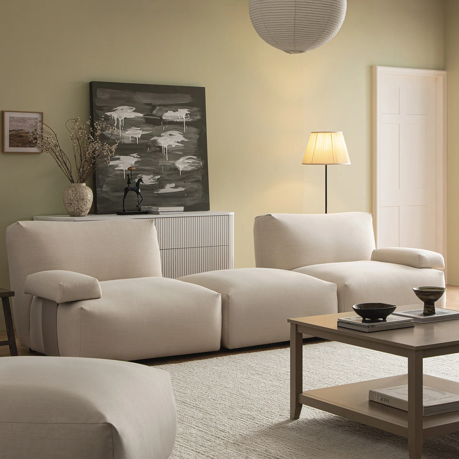 Carlyle Beige Cotton Blend Modular Sofa, 2-Piece Chaise - Image 4