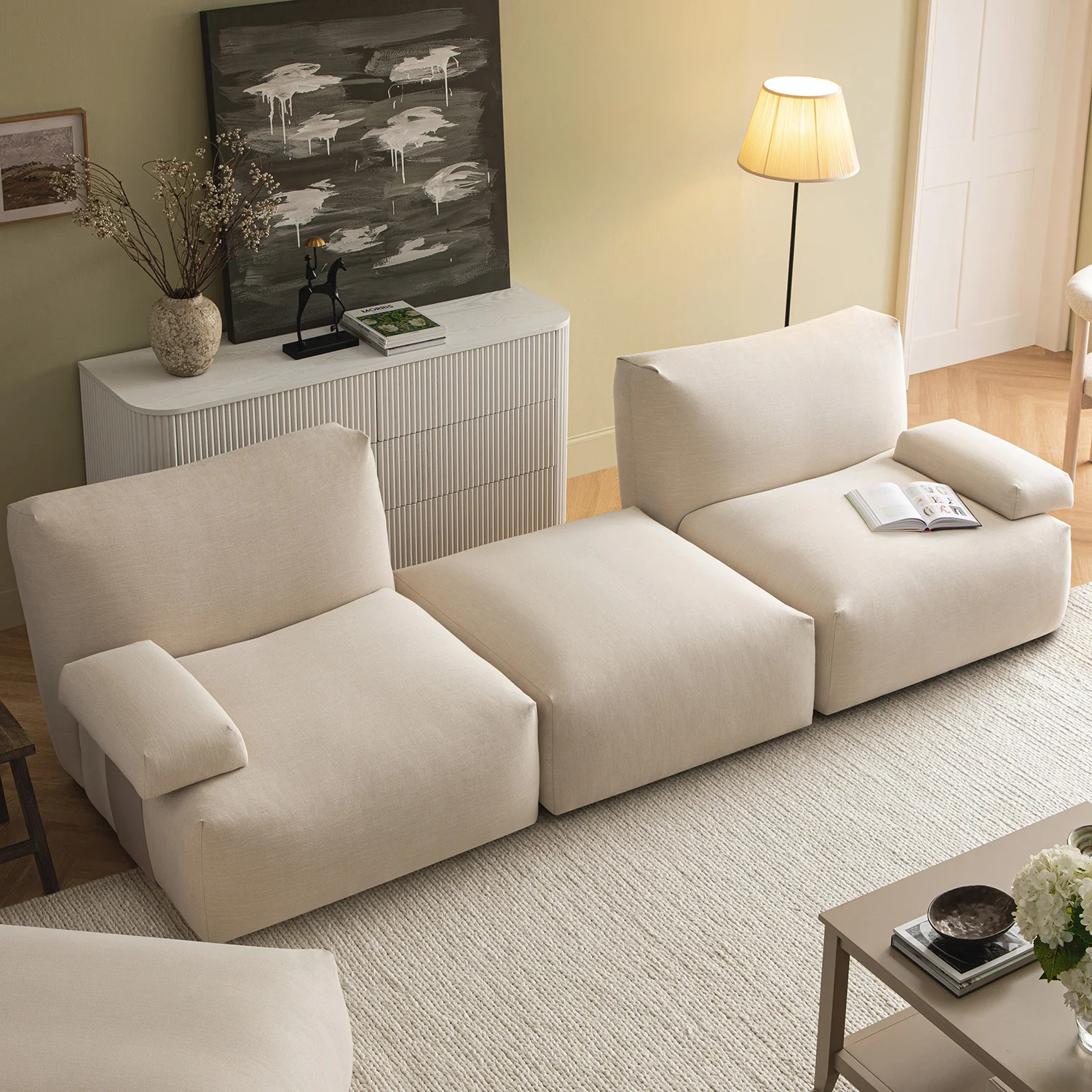 Carlyle Beige Cotton Blend Modular Sofa, 2-Piece Chaise - Image 6