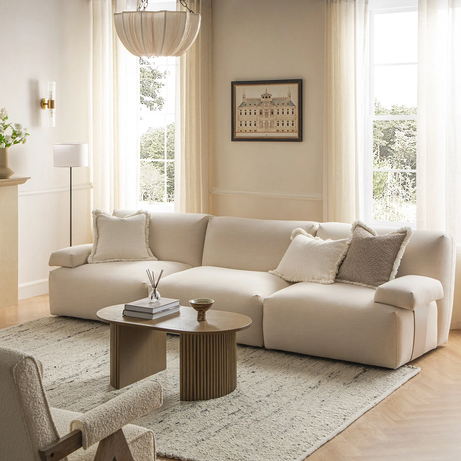 Carlyle Beige Cotton Blend Modular Sofa, 3-Piece - Image 2