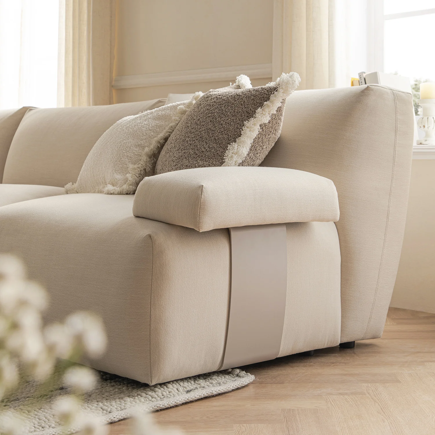 Carlyle Beige Cotton Blend Modular Sofa, 3-Piece - Image 4