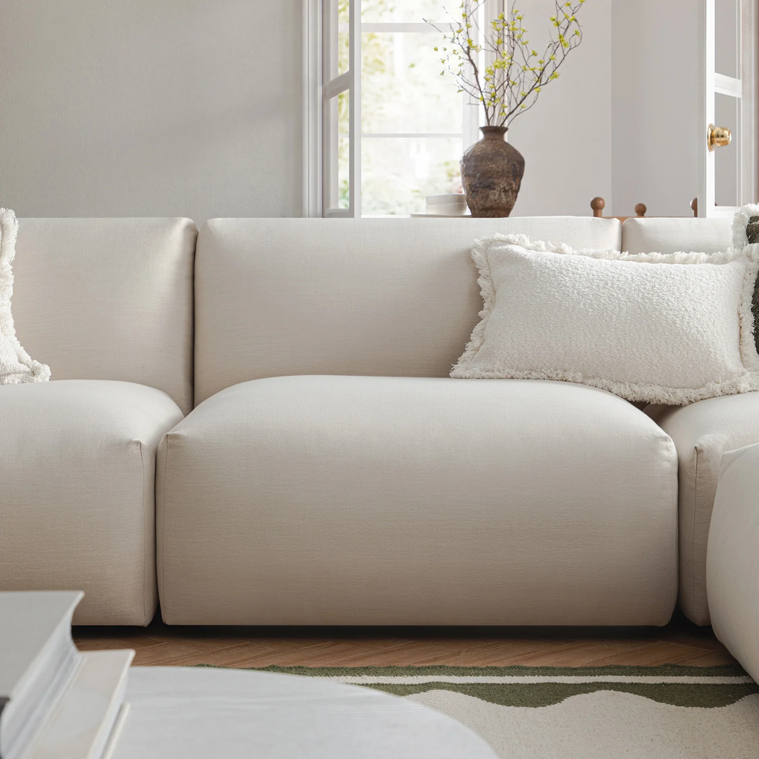 Carlyle Beige Cotton Blend Modular Sofa, 3-Piece Chaise - Image 4
