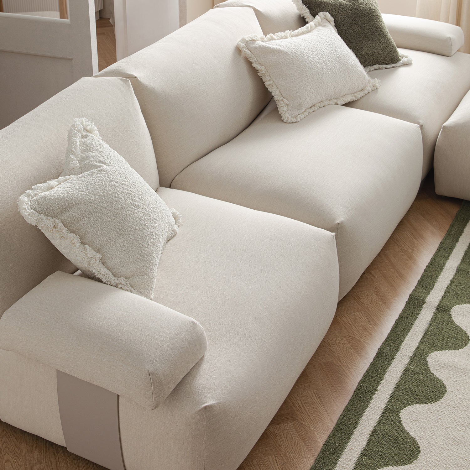Carlyle Beige Cotton Blend Modular Sofa, 3-Piece Chaise - Image 5