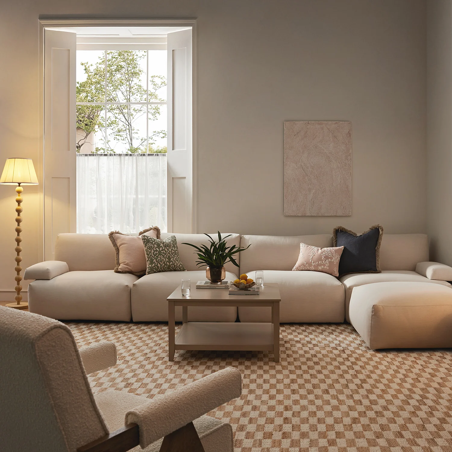 Carlyle Beige Cotton Blend Modular Sofa, 4-Piece Chaise - Image 2