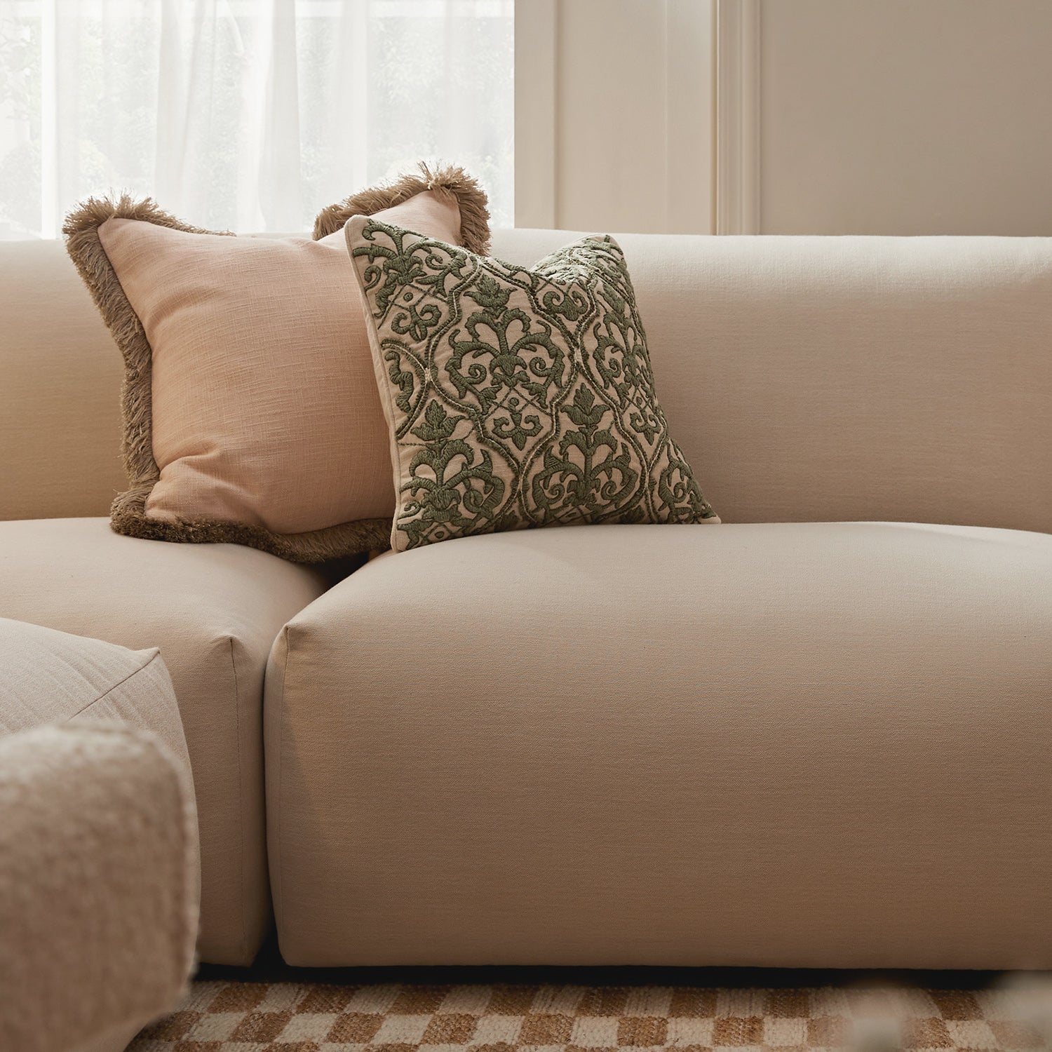 Carlyle Beige Cotton Blend Modular Sofa, 4-Piece Chaise - Image 4