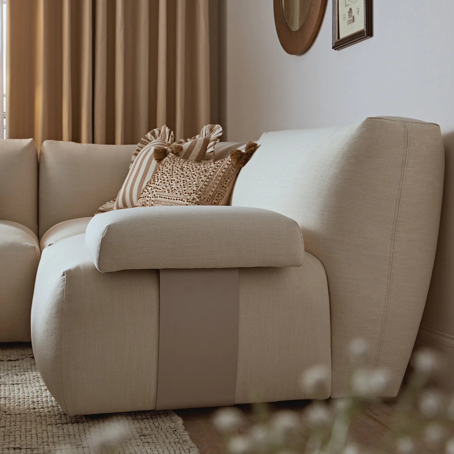Carlyle Beige Cotton Blend Modular Sofa, Compact Corner Set - Image 5