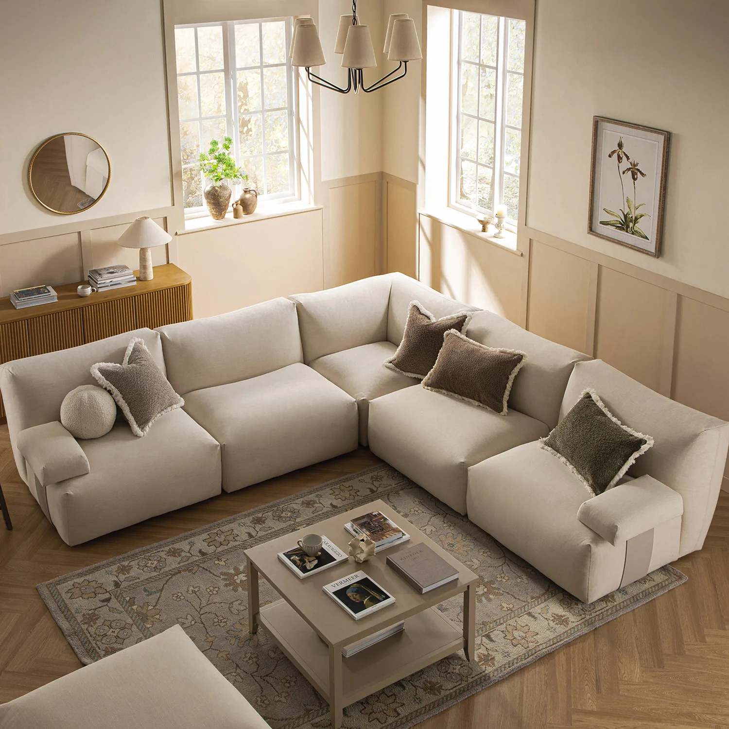 Carlyle Beige Cotton Blend Modular Sofa, Large Corner Set - Image 2