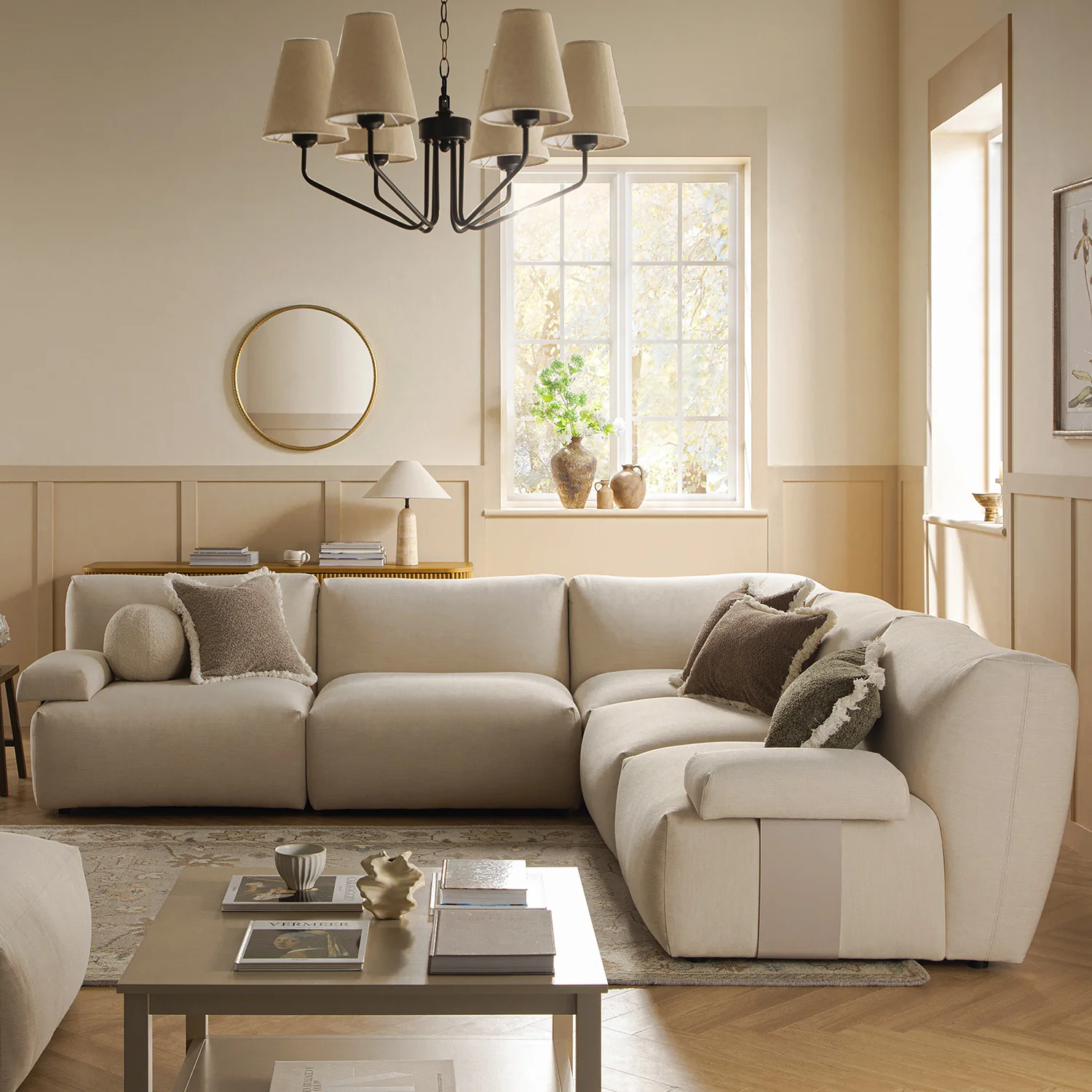 Carlyle Beige Cotton Blend Modular Sofa, Large Corner Set - Image 3