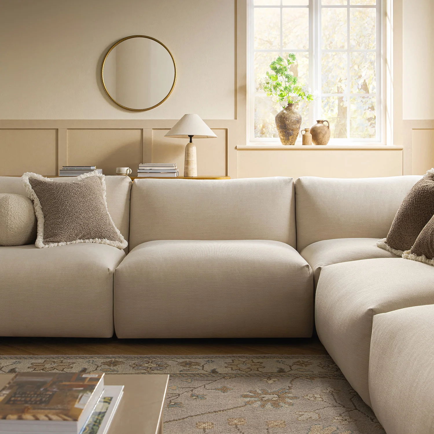 Carlyle Beige Cotton Blend Modular Sofa, Large Corner Set - Image 4