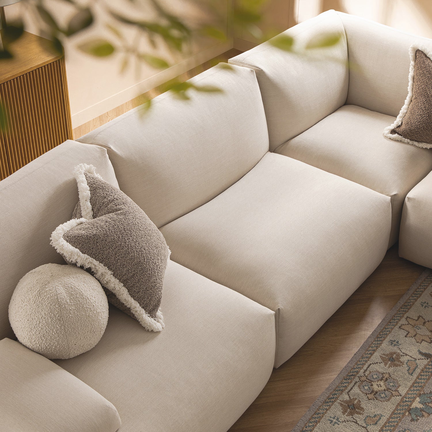 Carlyle Beige Cotton Blend Modular Sofa, Large Corner Set - Image 5