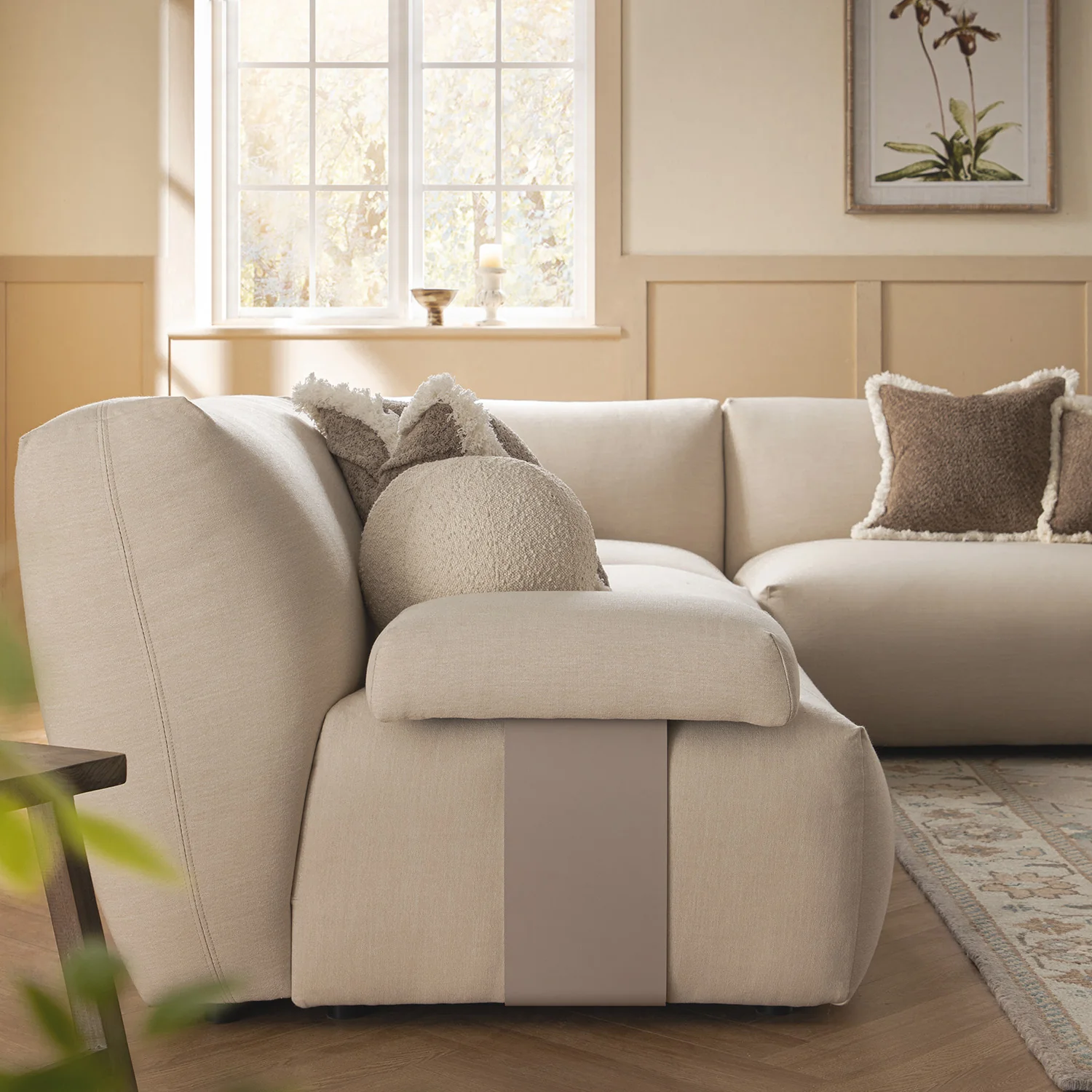 Carlyle Beige Cotton Blend Modular Sofa, Large Corner Set - Image 6