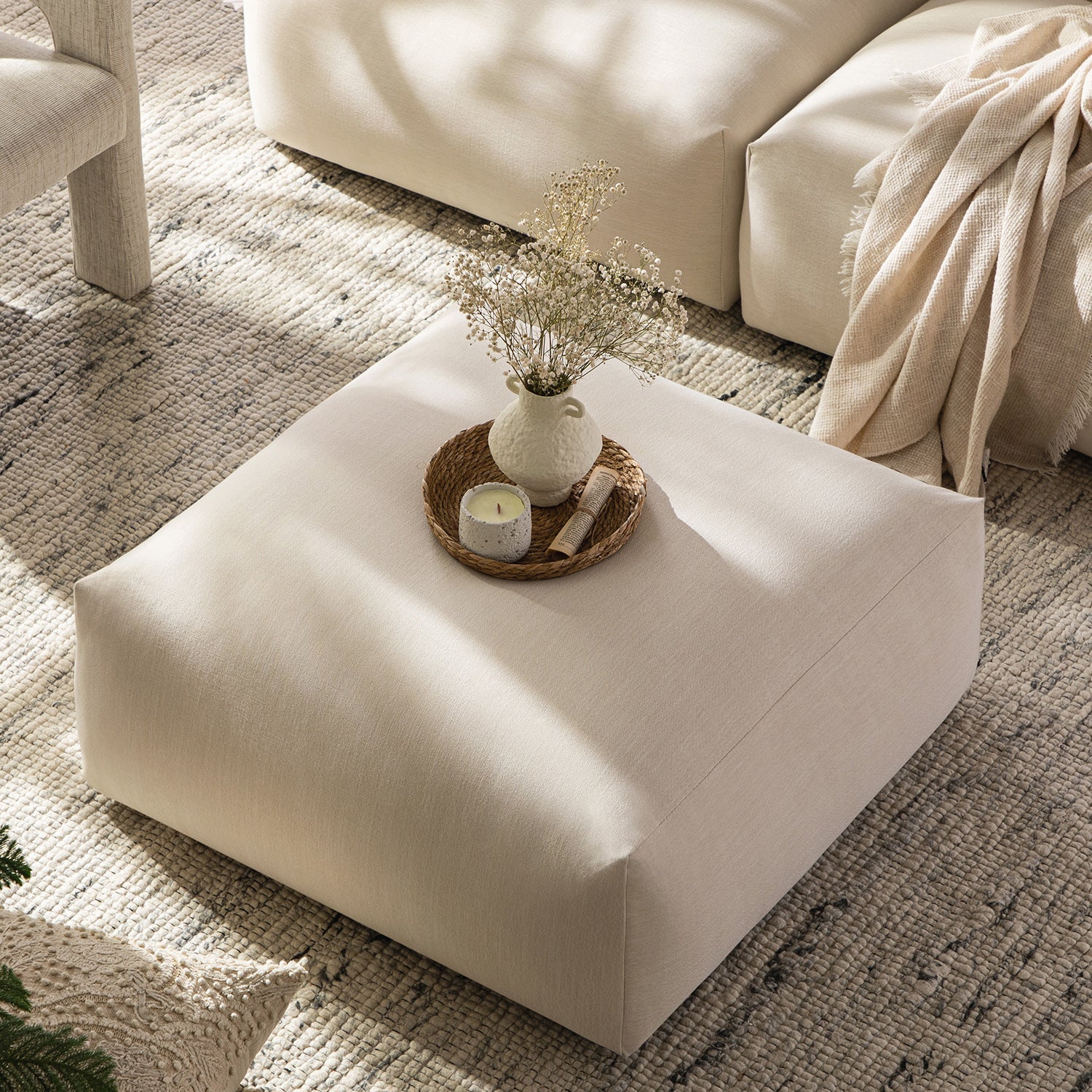 Carlyle Beige Cotton Blend Modular Sofa, Stool - Image 3