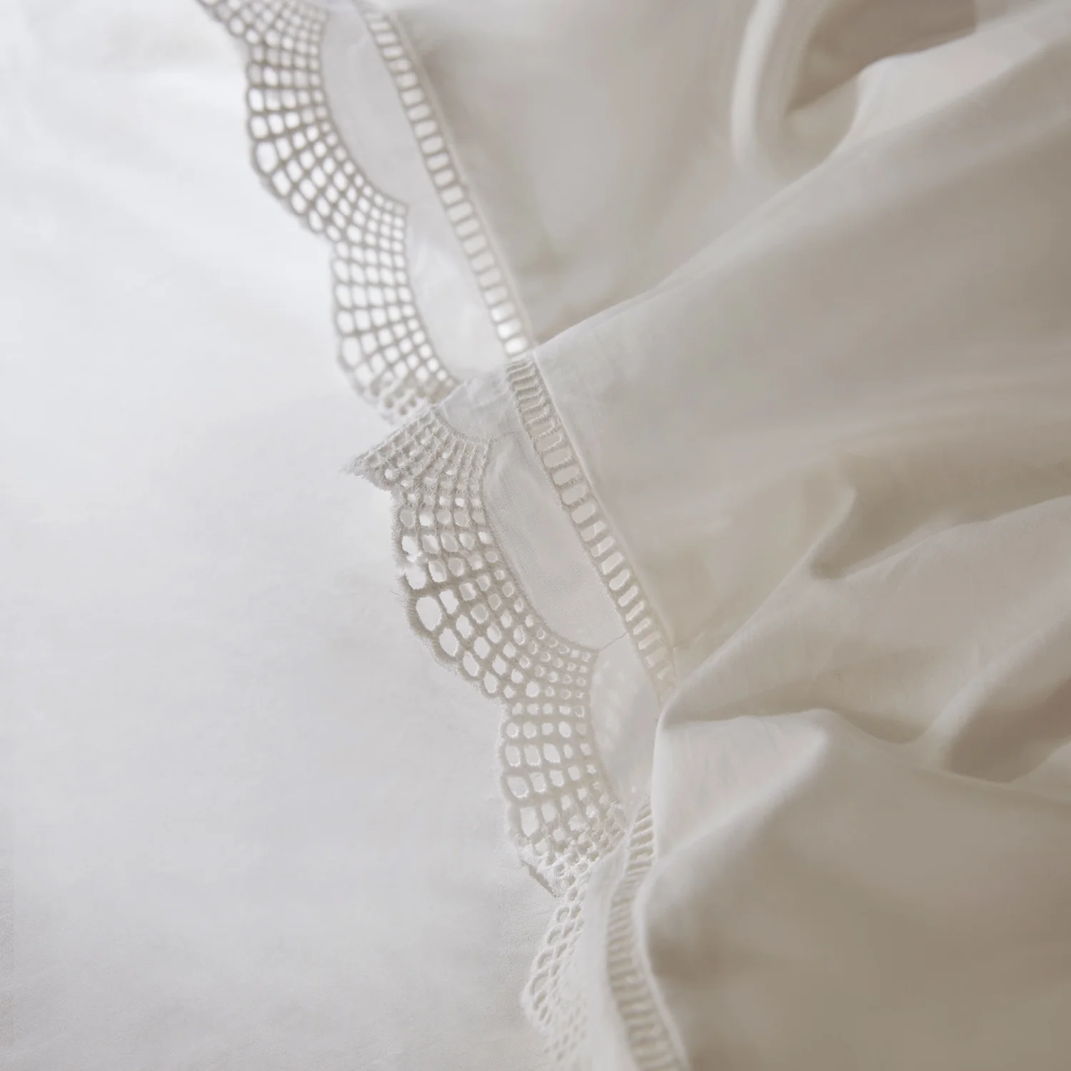 Castillo White Lace 300 Thread Count Cotton Percale Duvet Set - Image 6