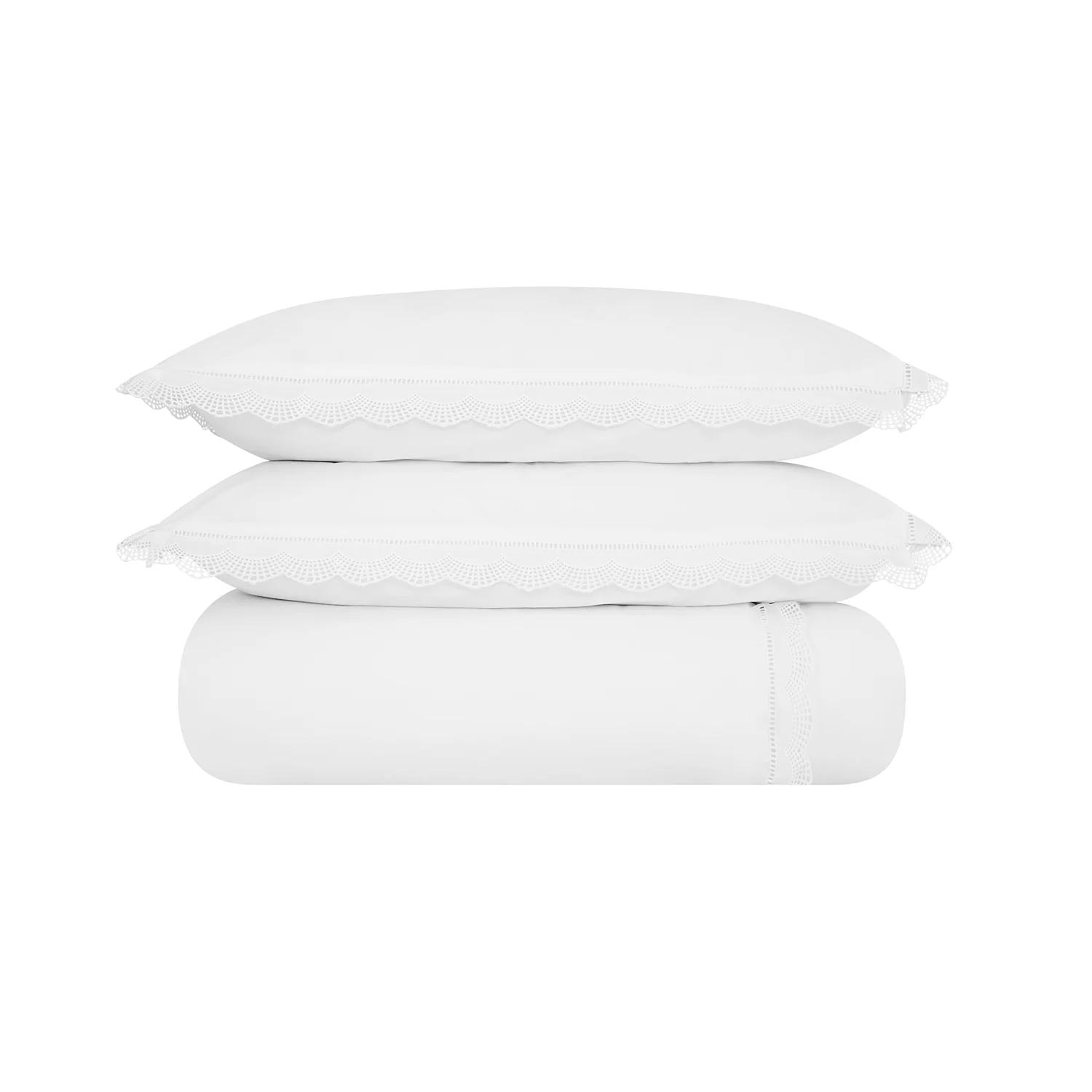 Castillo White Lace 300 Thread Count Cotton Percale Duvet Set - Image 9