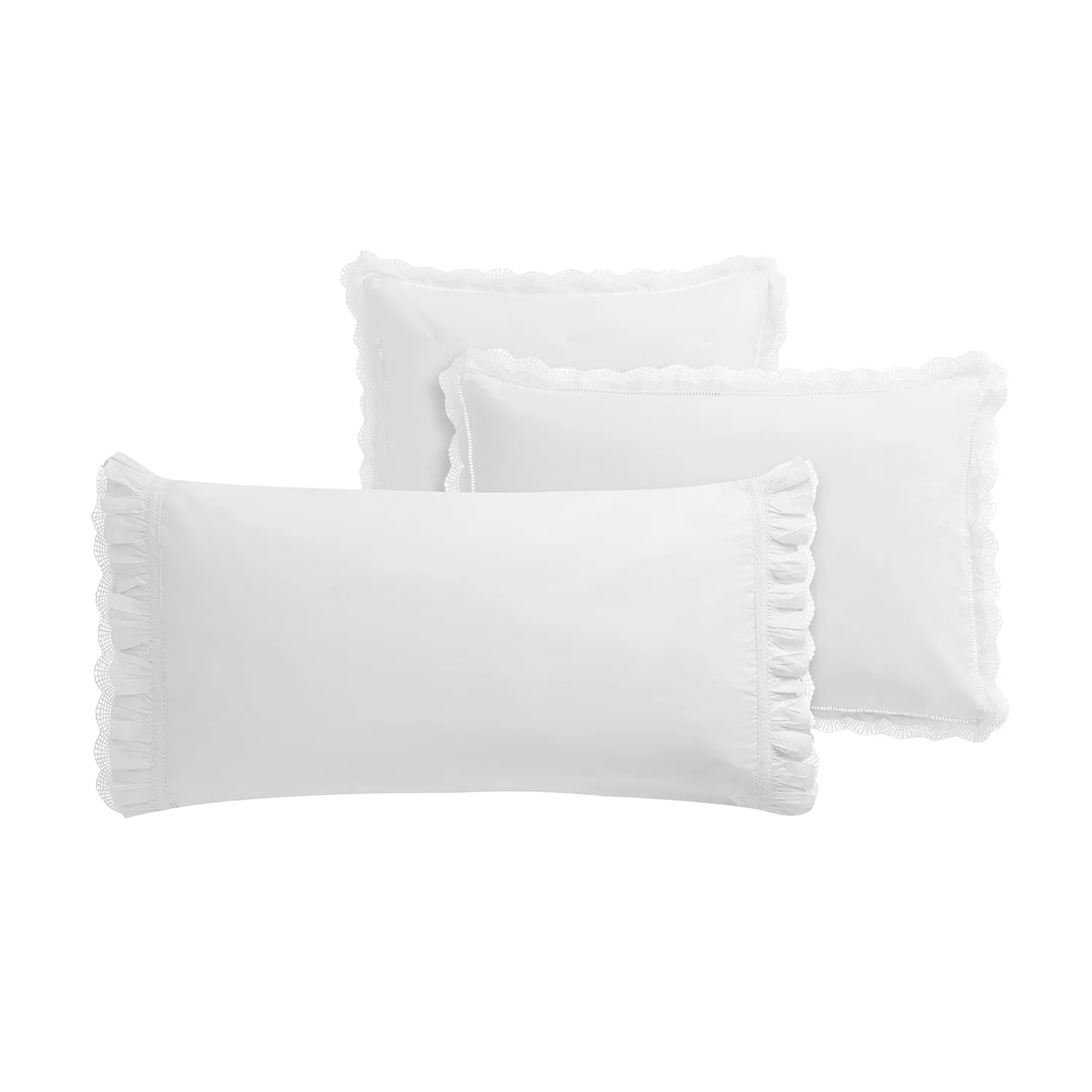 Castillo White Lace 300 Thread Count Cotton Percale Regular Pillowcases - Pair - Image 3