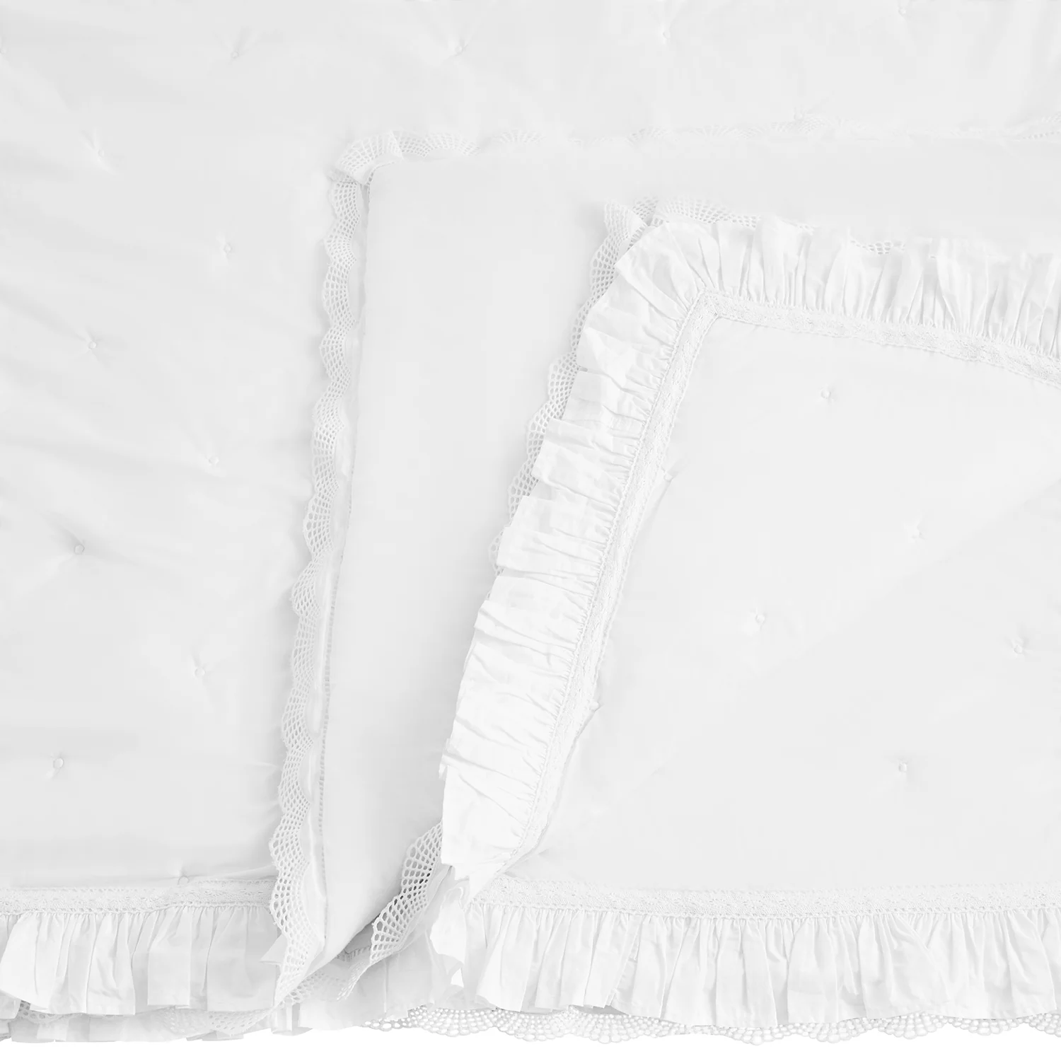 Castillo White Lace Quilted 300 Thread Count Cotton Percale Bedspread - Image 3