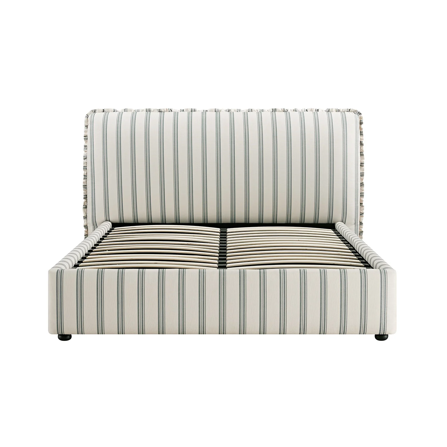 Celeste Upholstered Storage Bed with Ruffled Headboard, Laurel Green Stripe - Image 11