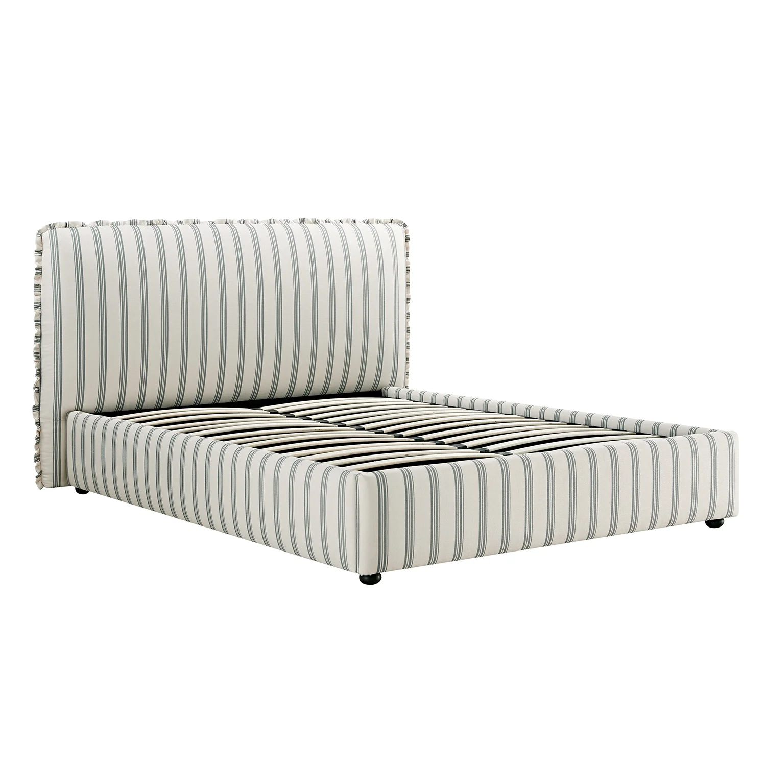 Celeste Upholstered Storage Bed with Ruffled Headboard, Laurel Green Stripe - Image 12