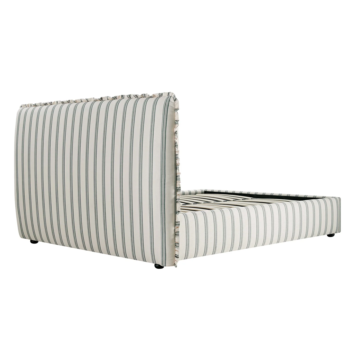 Celeste Upholstered Storage Bed with Ruffled Headboard, Laurel Green Stripe - Image 17