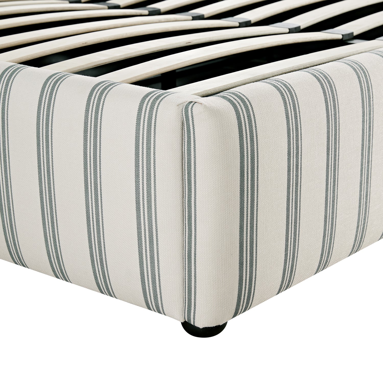 Celeste Upholstered Storage Bed with Ruffled Headboard, Laurel Green Stripe - Image 20