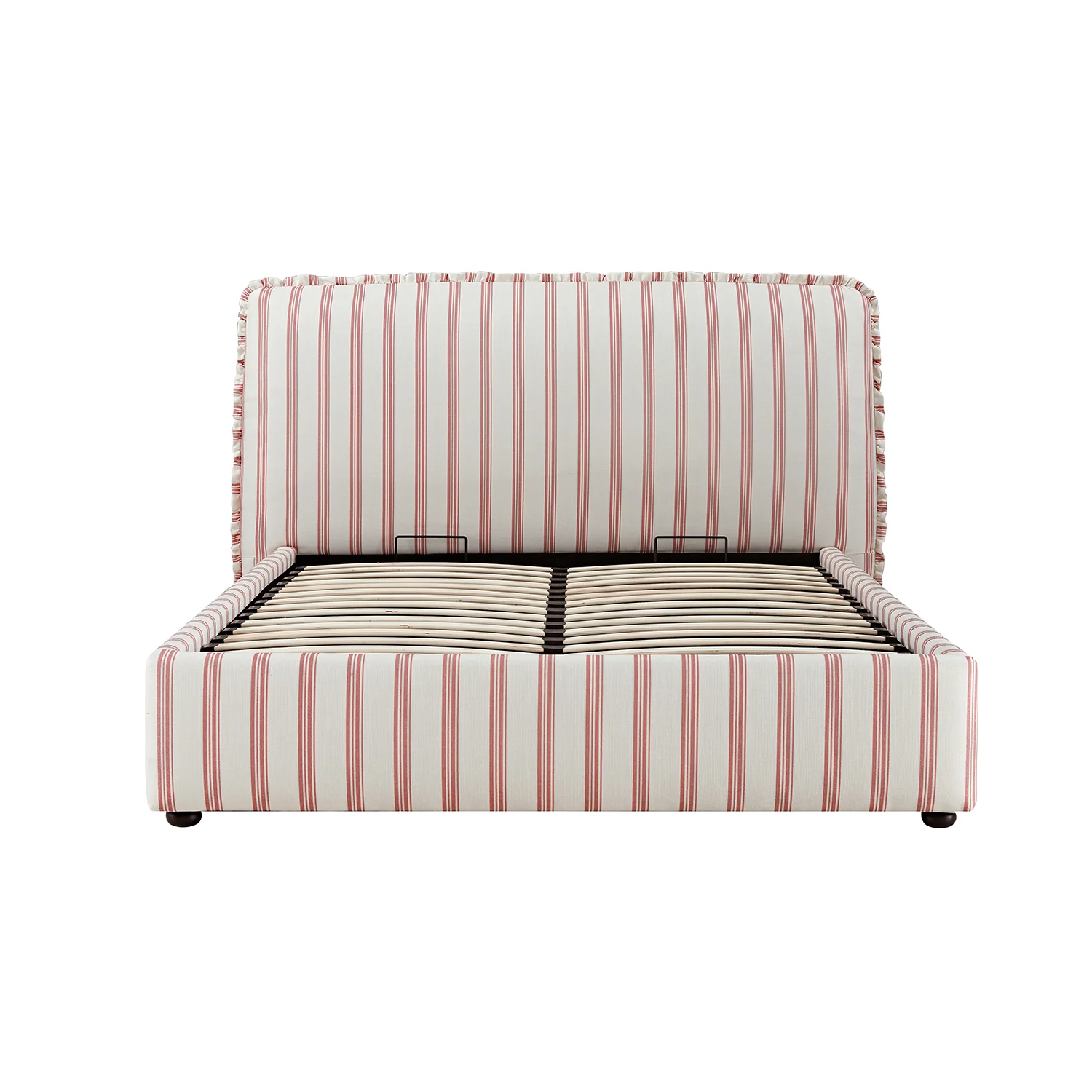 Celeste Upholstered Storage Bed with Ruffled Headboard, Peony Red Stripe - Image 10