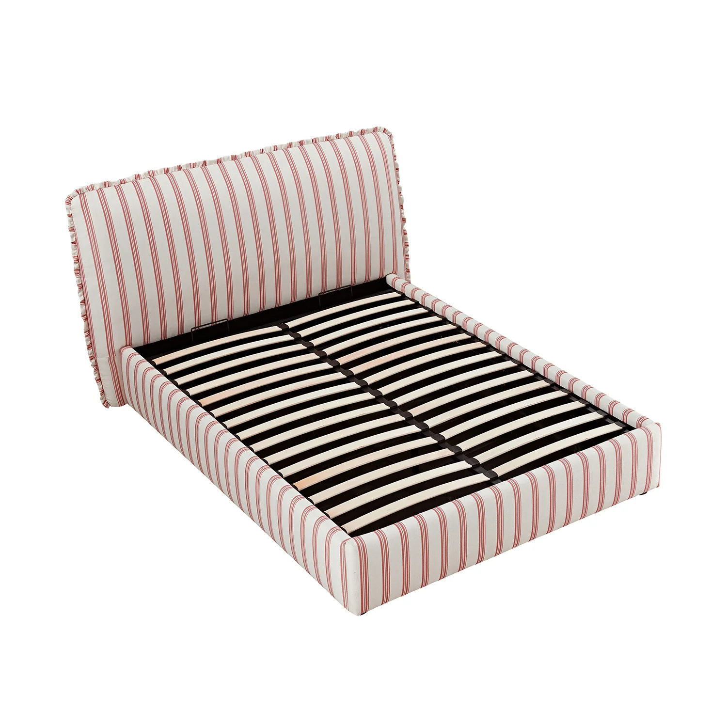 Celeste Upholstered Storage Bed with Ruffled Headboard, Peony Red Stripe - Image 14