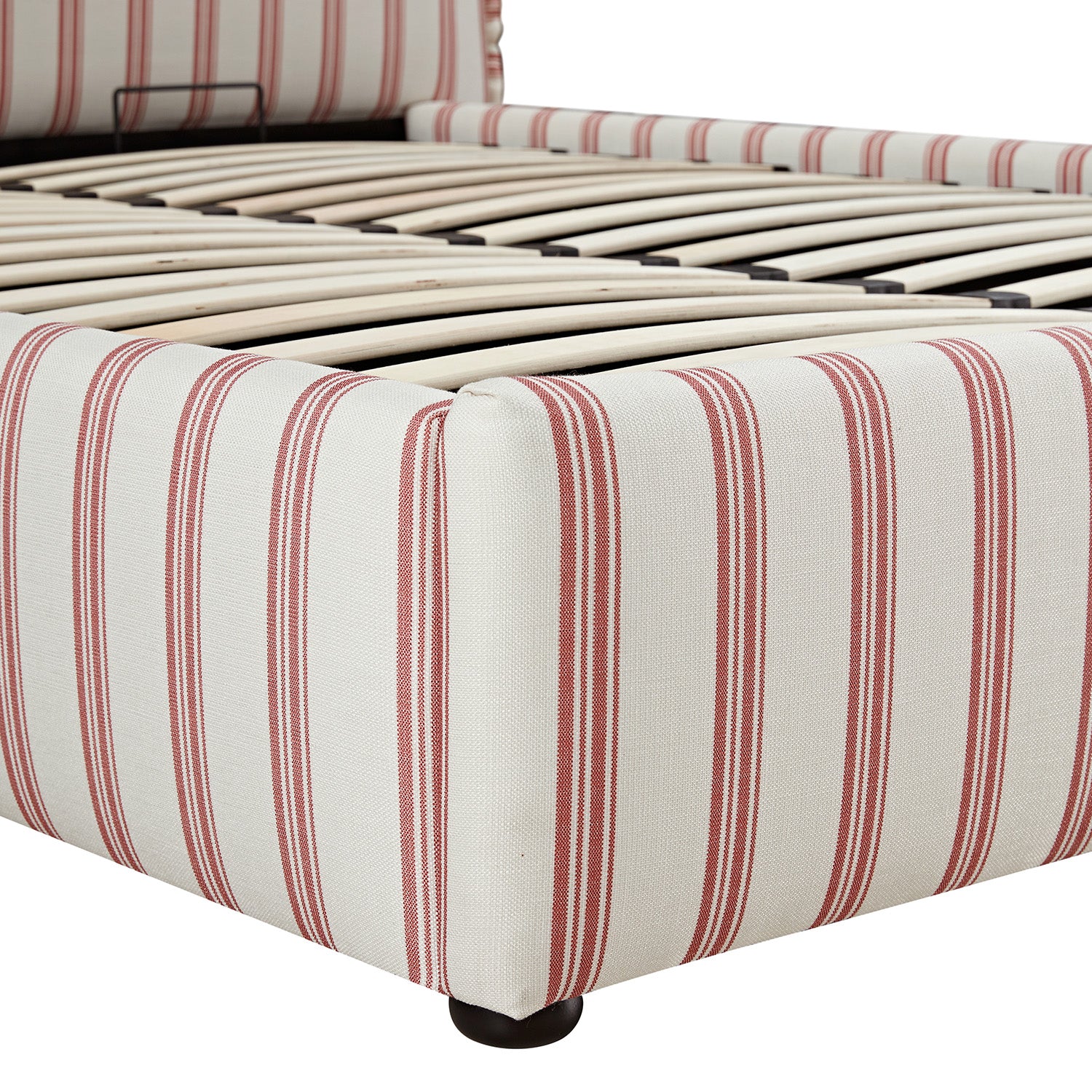 Celeste Upholstered Storage Bed with Ruffled Headboard, Peony Red Stripe - Image 18