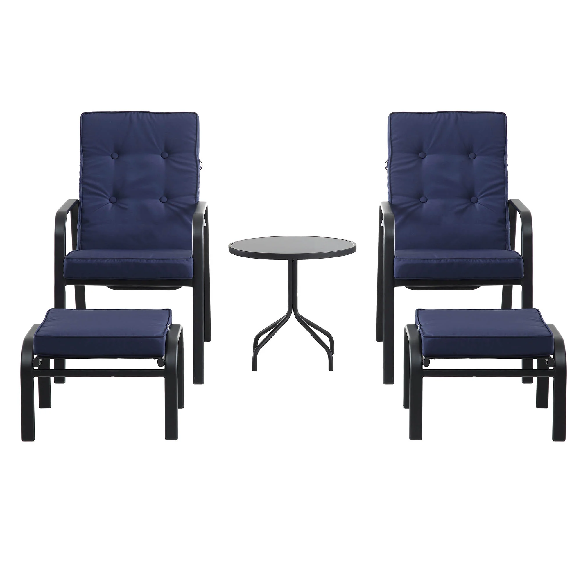 Champneys 2-Seater Steel and Fabric Outdoor Reclining Bistro Set with Stool, Blue - Image 9