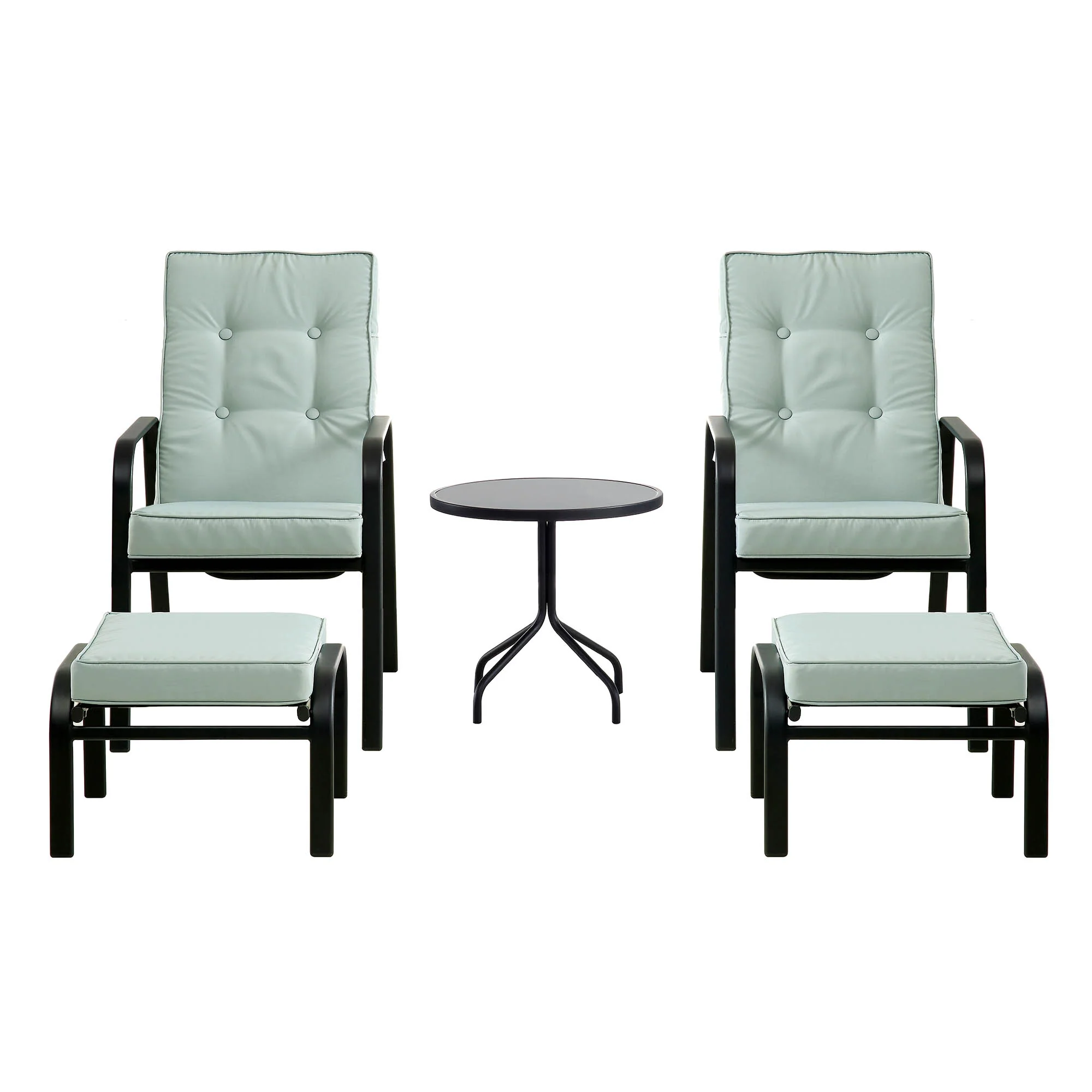 Champneys 2-Seater Steel and Fabric Outdoor Reclining Bistro Set with Stool, Sage Green - Image 7