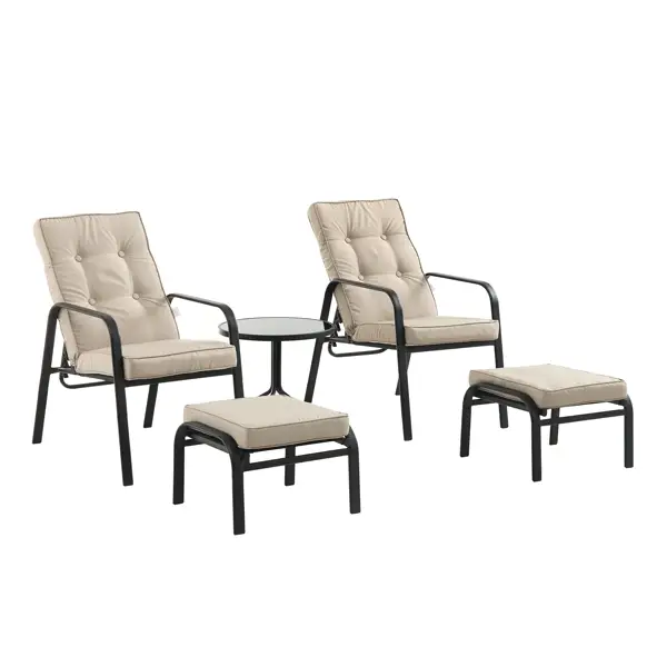 Champneys 2-Seater Steel and Fabric Outdoor Reclining Bistro Set with Stool, Taupe - Image 5