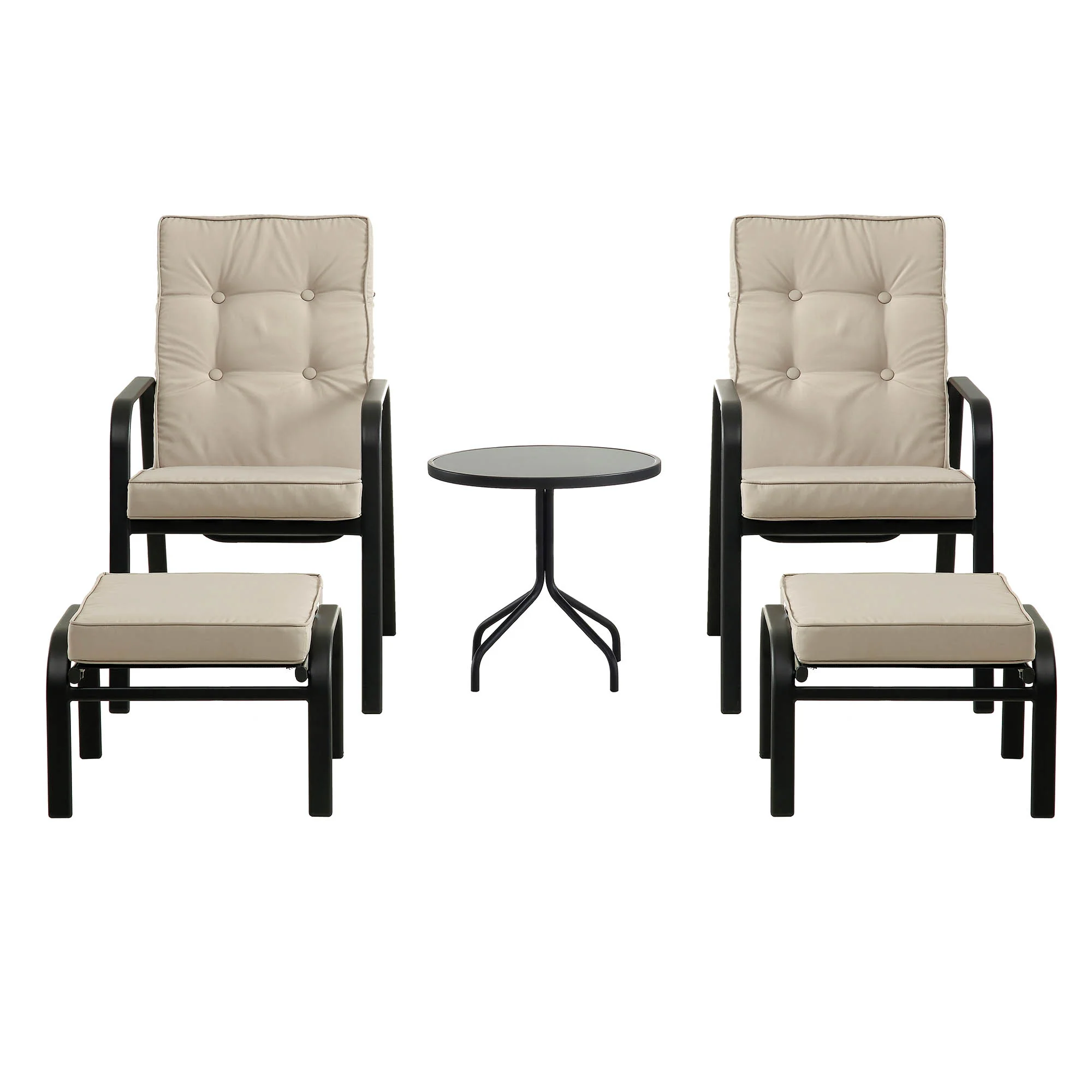 Champneys 2-Seater Steel and Fabric Outdoor Reclining Bistro Set with Stool, Taupe - Image 8