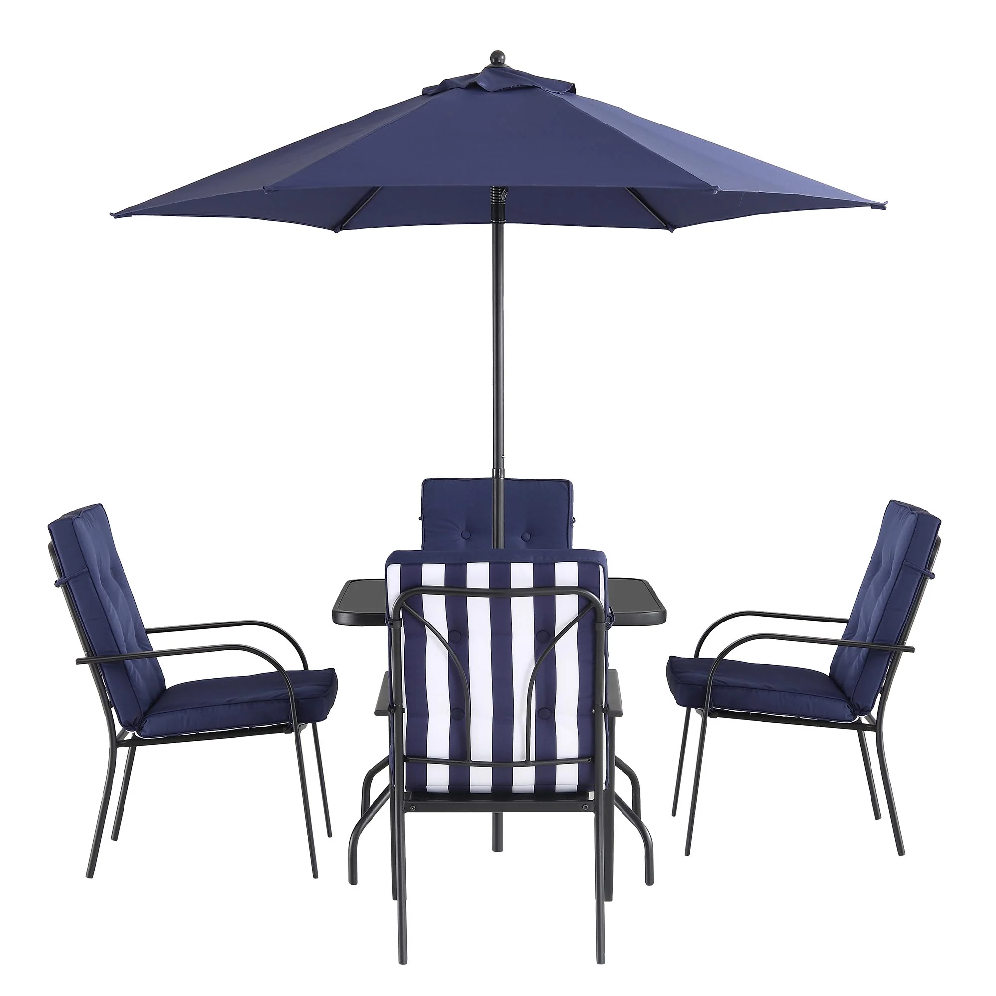 Champneys 4-Seater Steel and Fabric Outdoor Patio Dining Set with Parasol, Navy Blue - Image 10