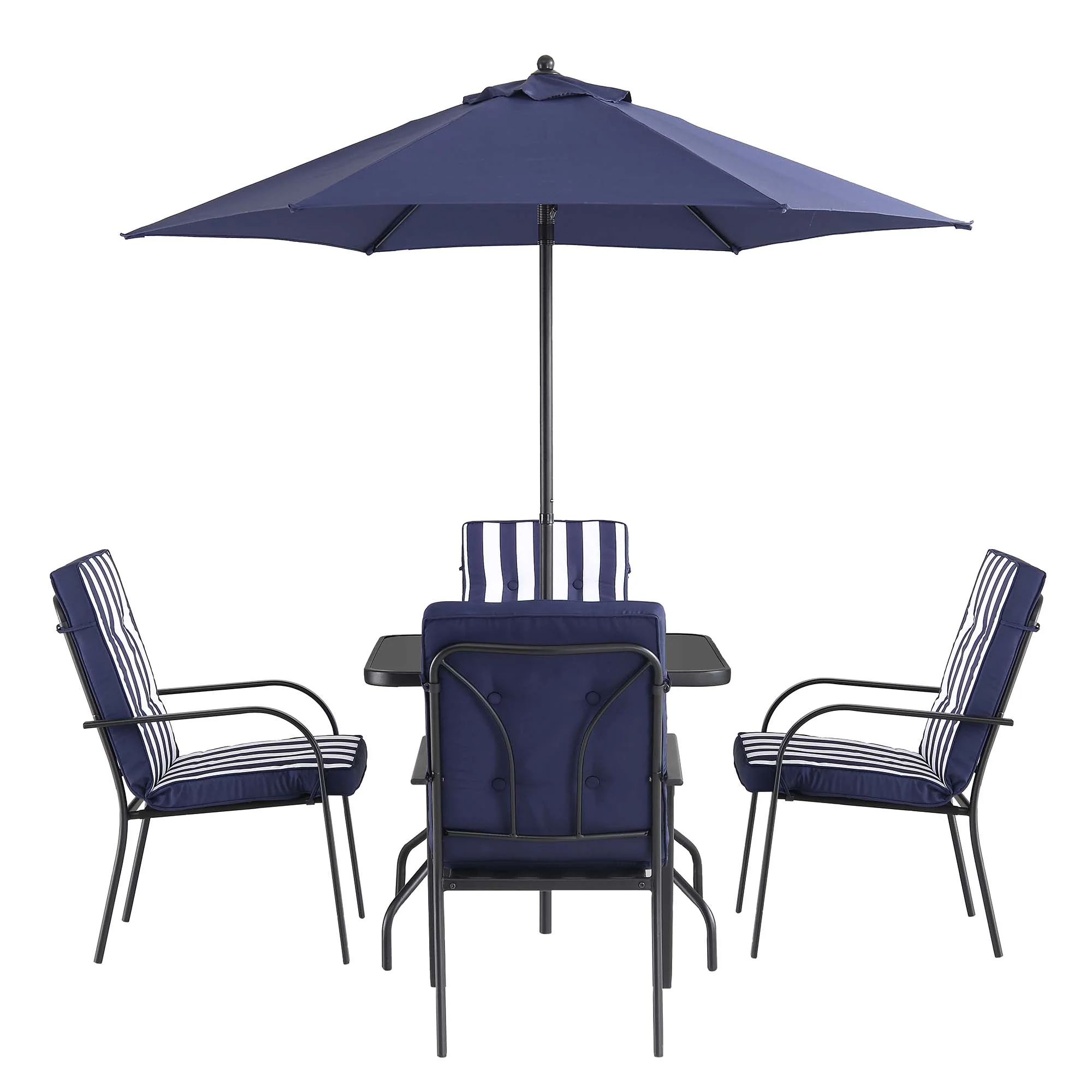 Champneys 4-Seater Steel and Fabric Outdoor Patio Dining Set with Parasol, Navy Blue - Image 9