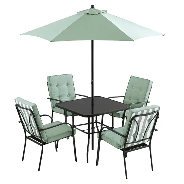 Champneys 4-Seater Steel and Fabric Outdoor Patio Dining Set with Parasol, Sage Green - Image 4