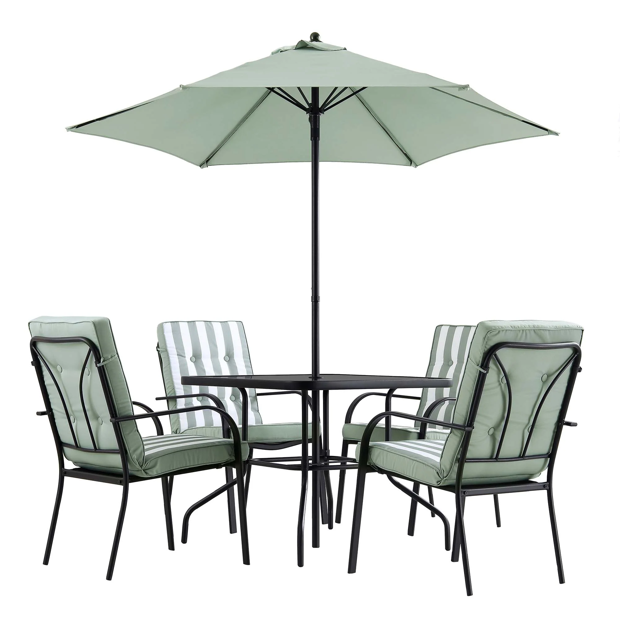 Champneys 4-Seater Steel and Fabric Outdoor Patio Dining Set with Parasol, Sage Green - Image 5