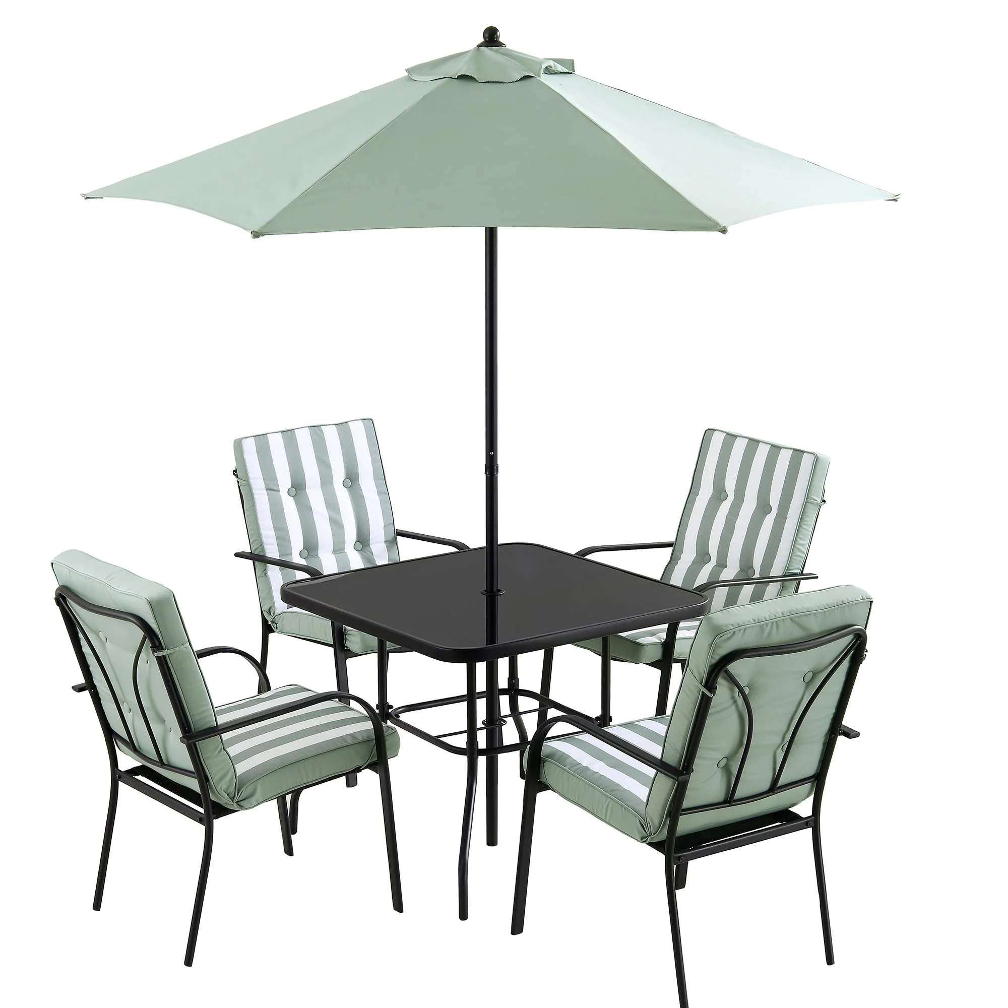 Champneys 4-Seater Steel and Fabric Outdoor Patio Dining Set with Parasol, Sage Green - Image 9