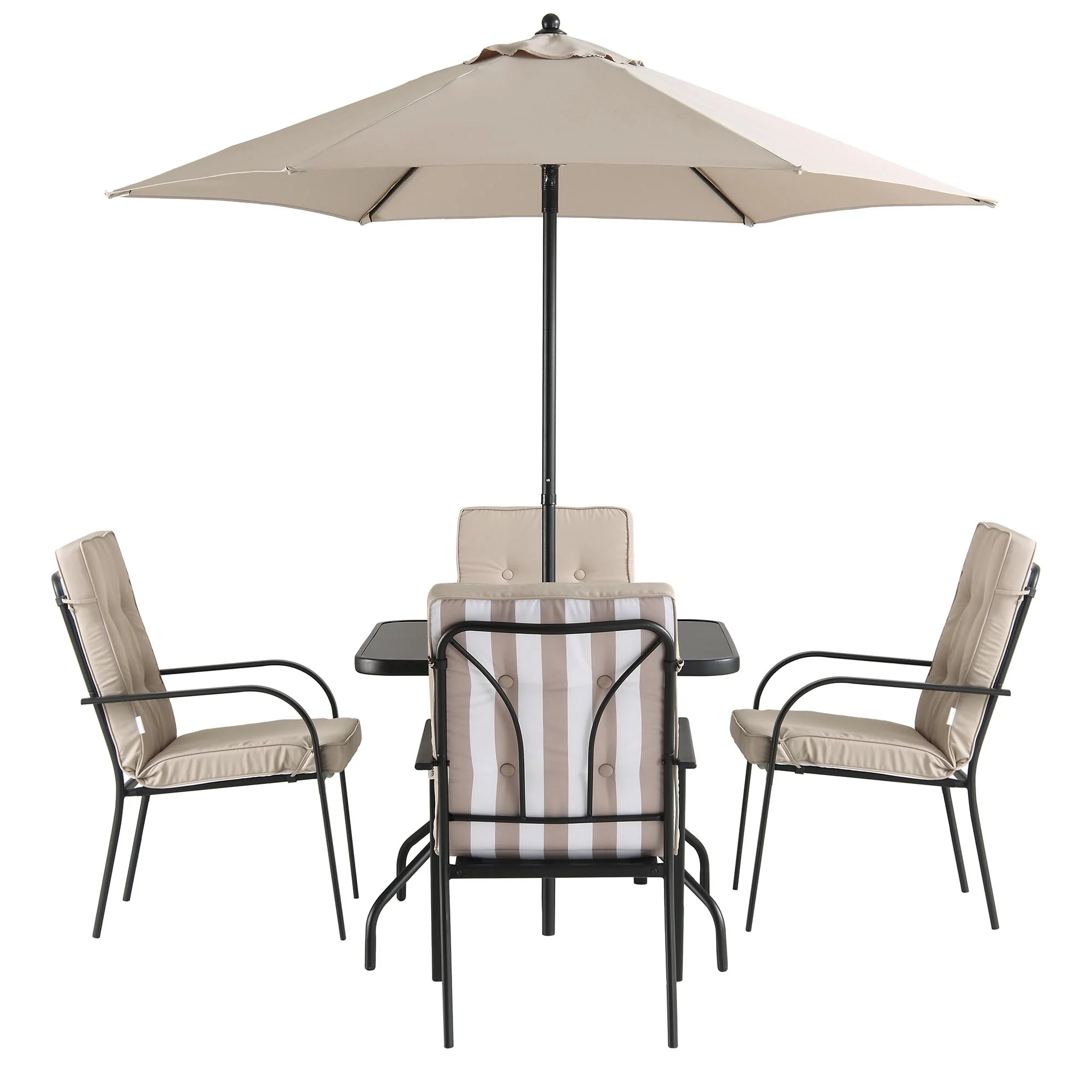 Champneys 4 Seater Steel and Fabric Outdoor Patio Dining Set with Parasol, Taupe - Image 10