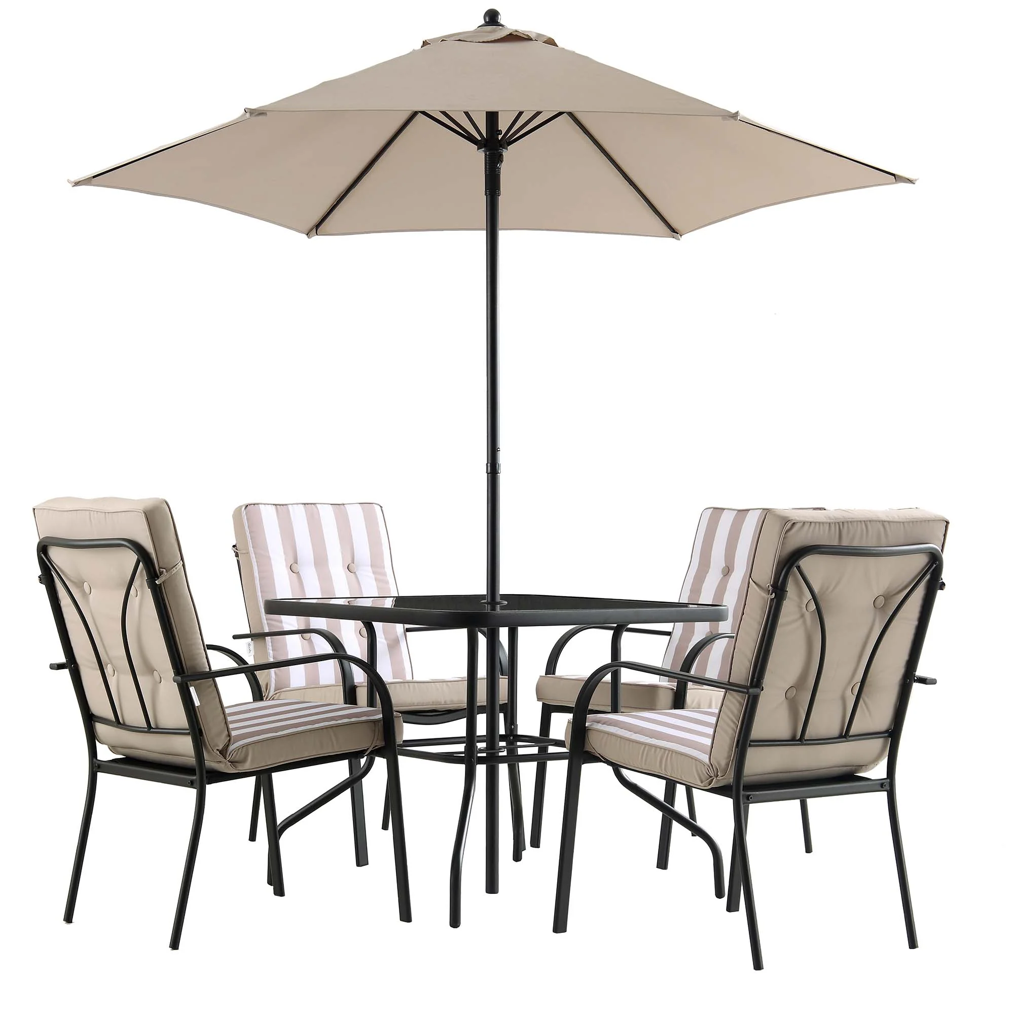 Champneys 4 Seater Steel and Fabric Outdoor Patio Dining Set with Parasol, Taupe - Image 5