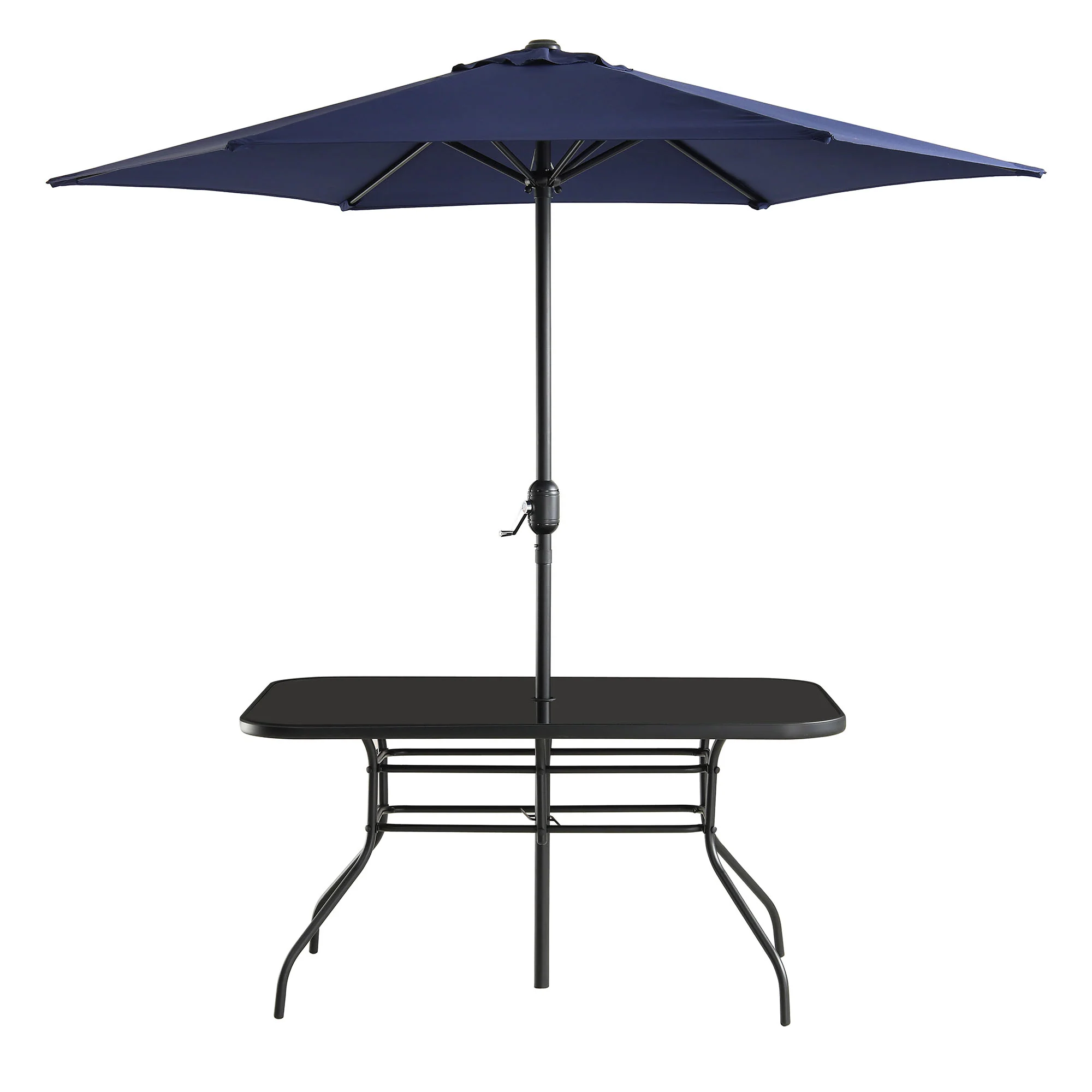 Champneys 6-Seater Steel and Fabric Outdoor Patio Dining Set with Crank Parasol, Blue - Image 10