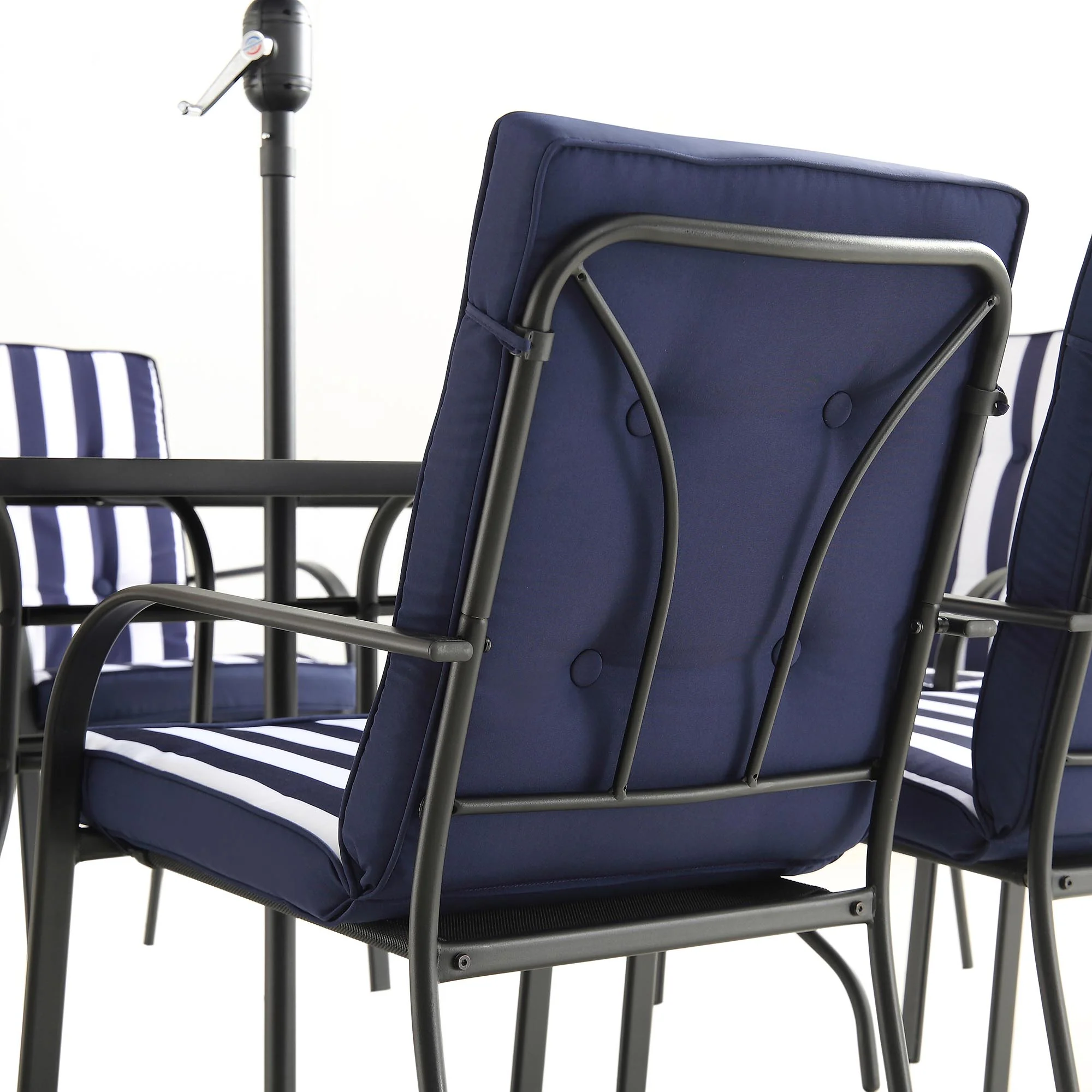 Champneys 6-Seater Steel and Fabric Outdoor Patio Dining Set with Crank Parasol, Blue - Image 13
