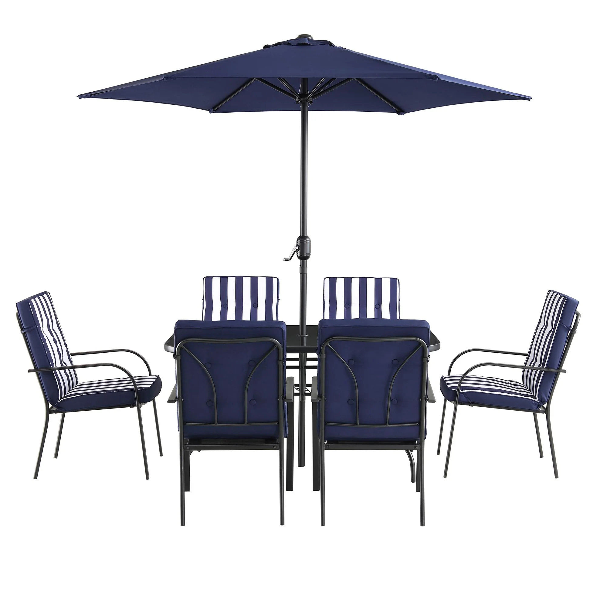 Champneys 6-Seater Steel and Fabric Outdoor Patio Dining Set with Crank Parasol, Blue - Image 7