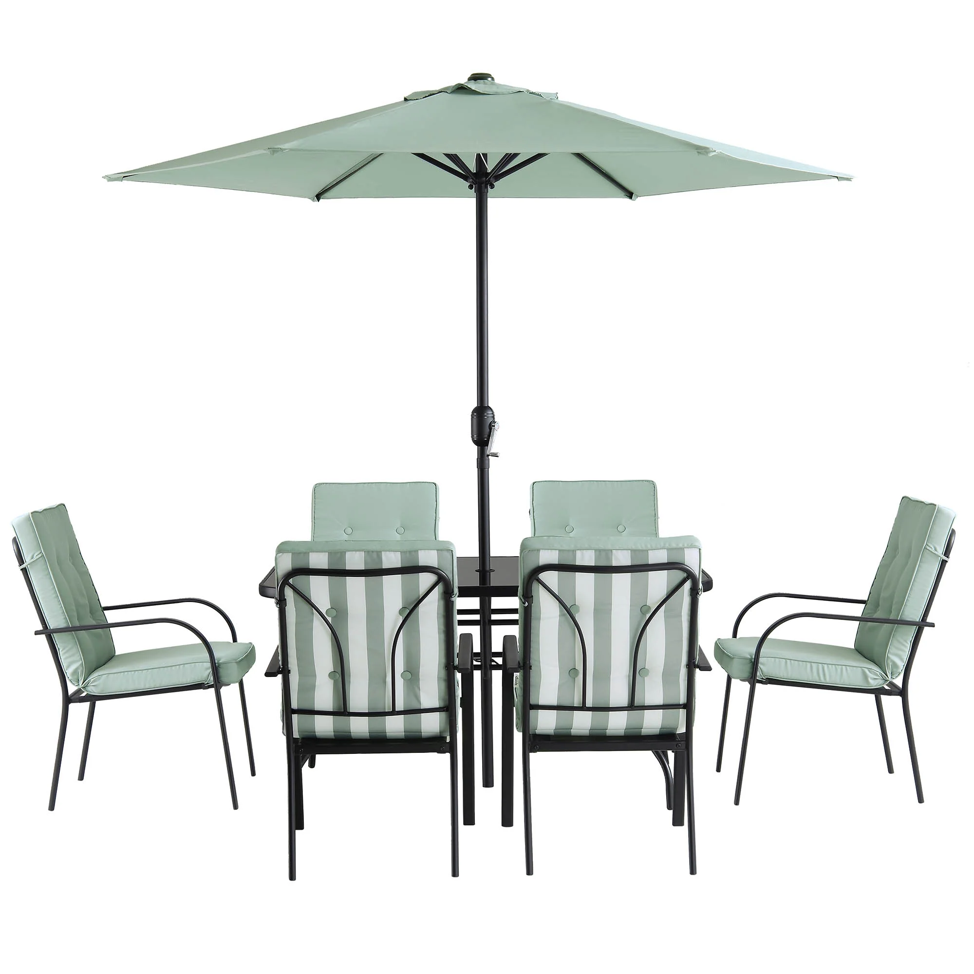 Champneys 6-Seater Steel and Fabric Outdoor Patio Dining Set with Crank Parasol, Sage Green - Image 10