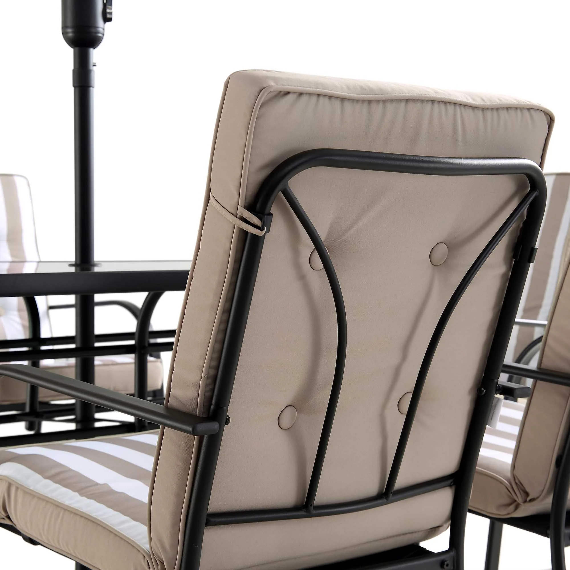 Champneys 6-Seater Steel and Fabric Outdoor Patio Dining Set with Crank Parasol, Taupe - Image 13